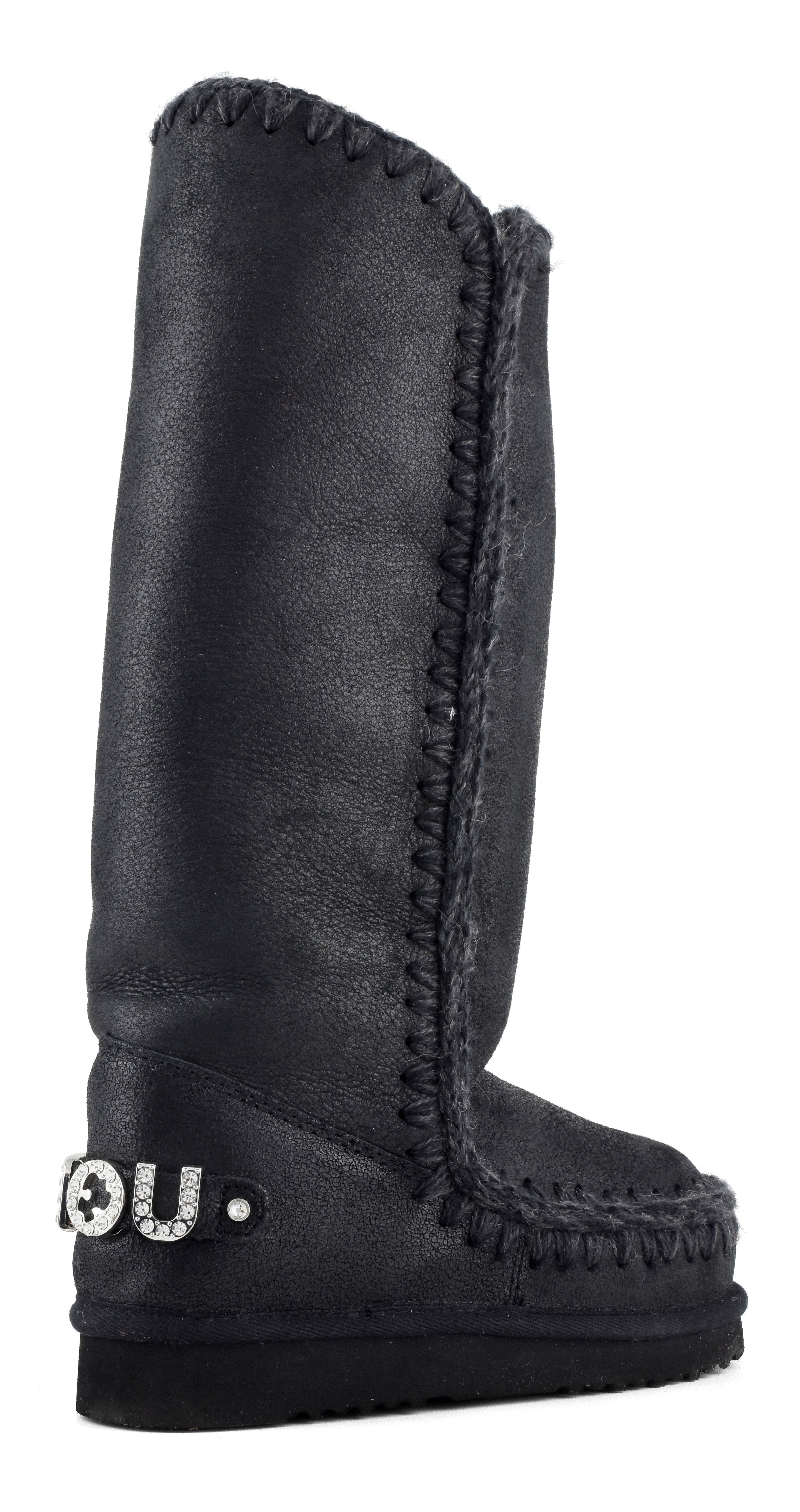 MOU Stivale Donna Eskimo 40 Rhinestones Logo-Cracked Black
