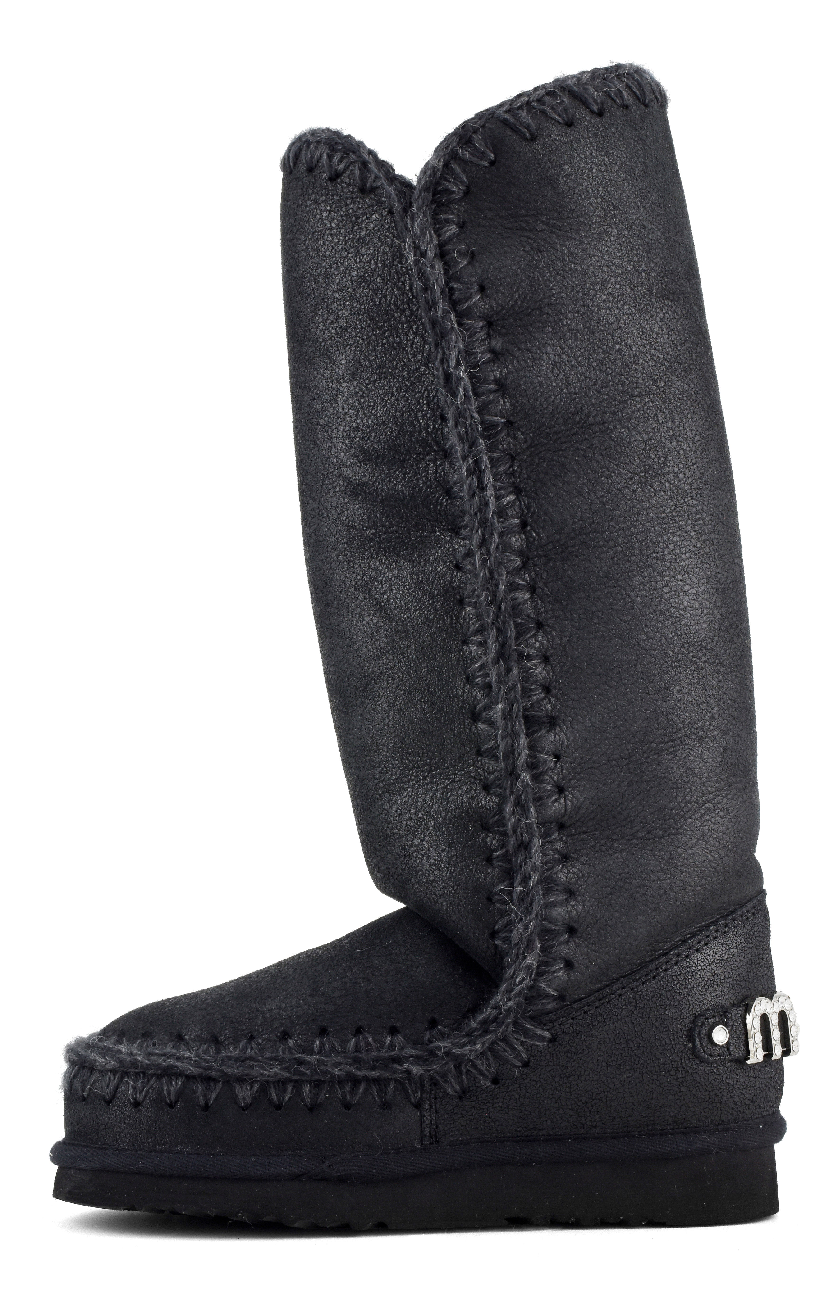 MOU Stivale Donna Eskimo 40 Rhinestones Logo-Cracked Black