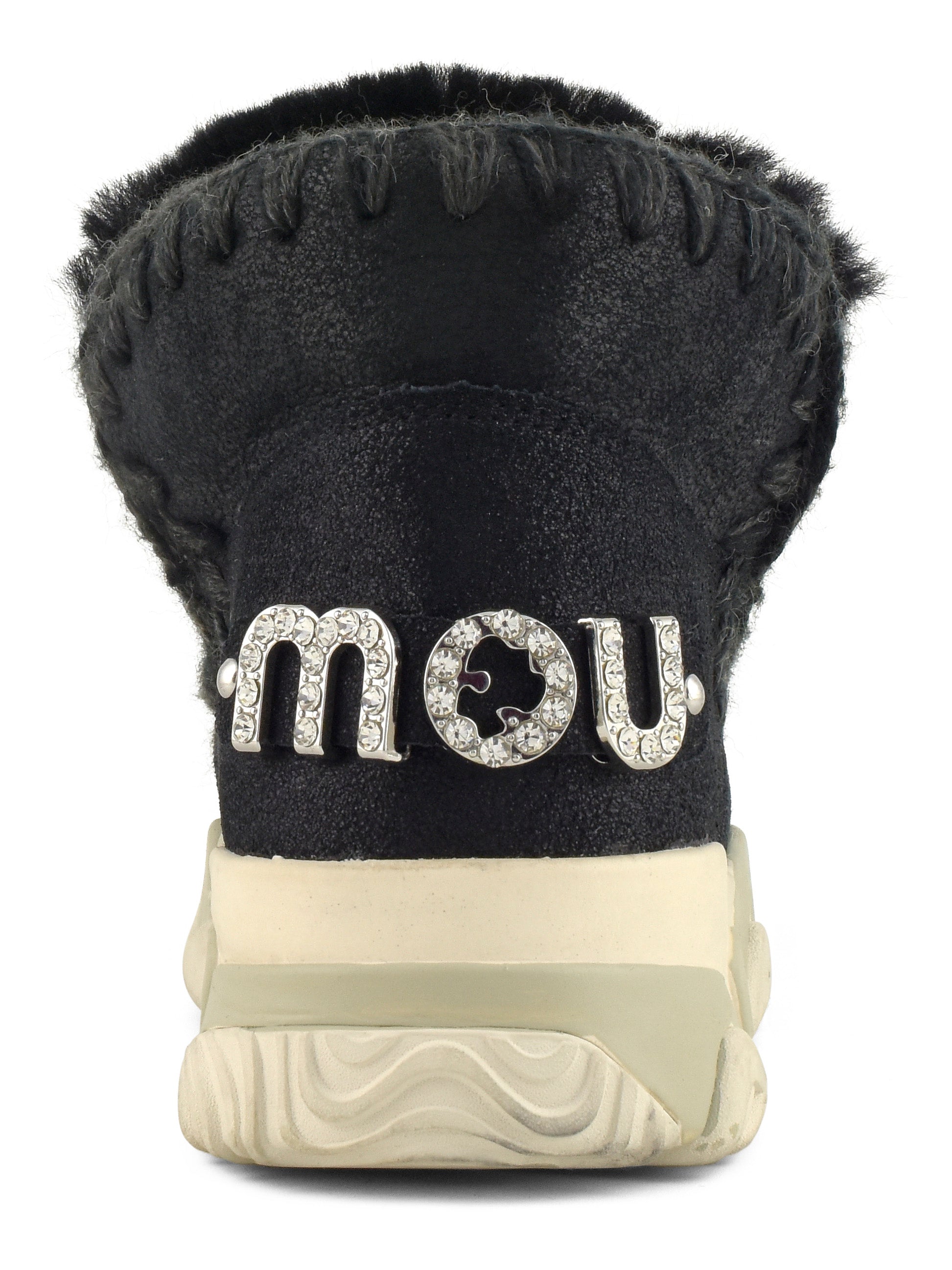 MOU Sneaker Donna Eskimo Trainer Rhinestone Logo-Cracked Black