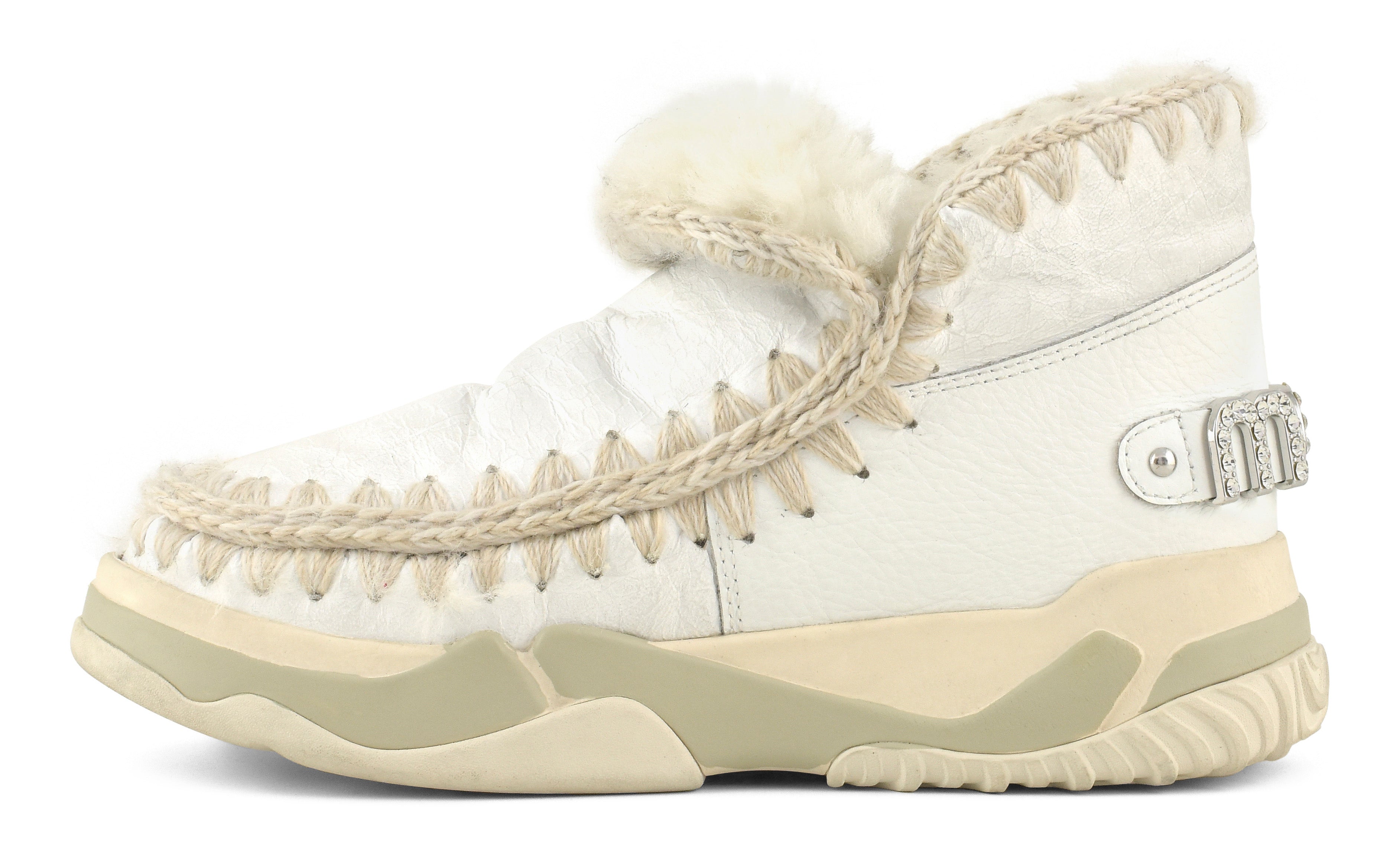 MOU Sneaker Donna Eskimo Trainer Rhinestone Logo-Waxi White