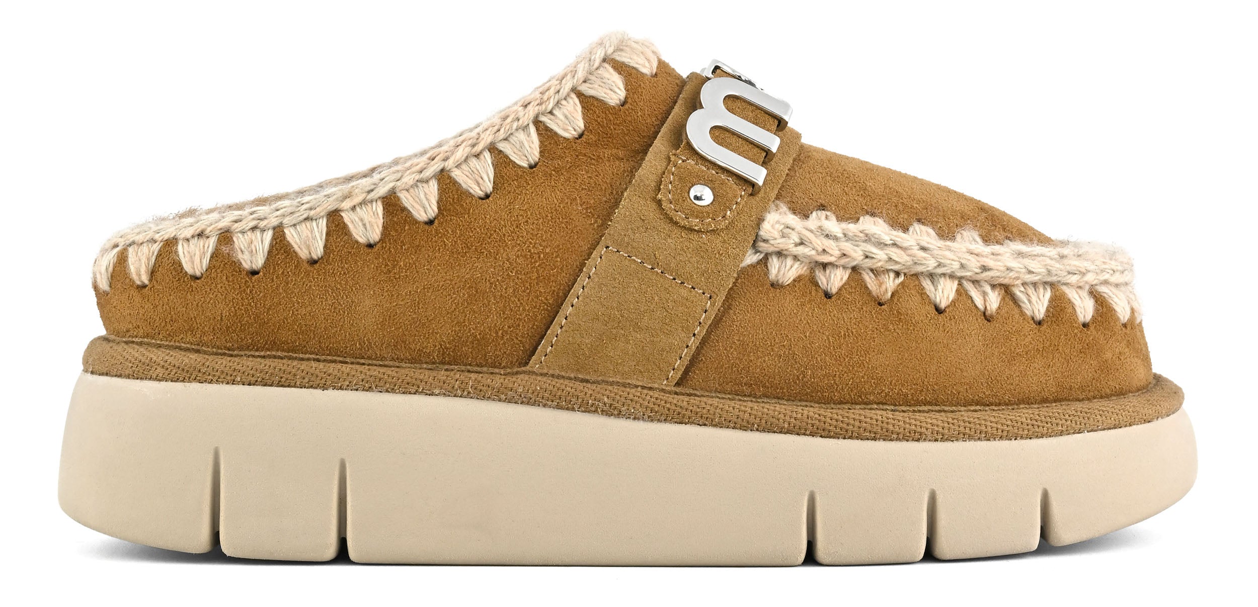 MOU Ciabatta Donna Bounce Clog Metal Logo-Cognac