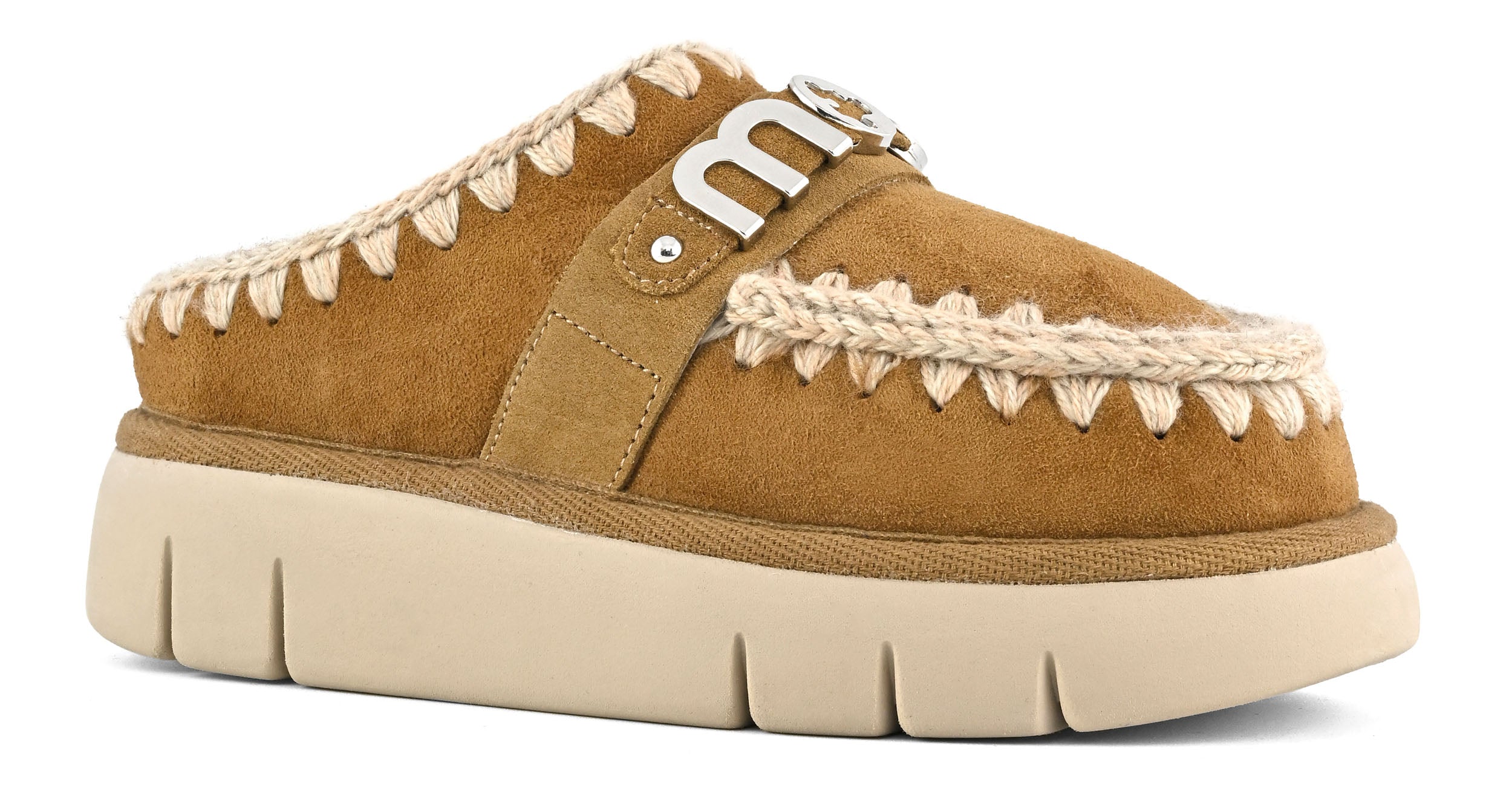 MOU Ciabatta Donna Bounce Clog Metal Logo-Cognac