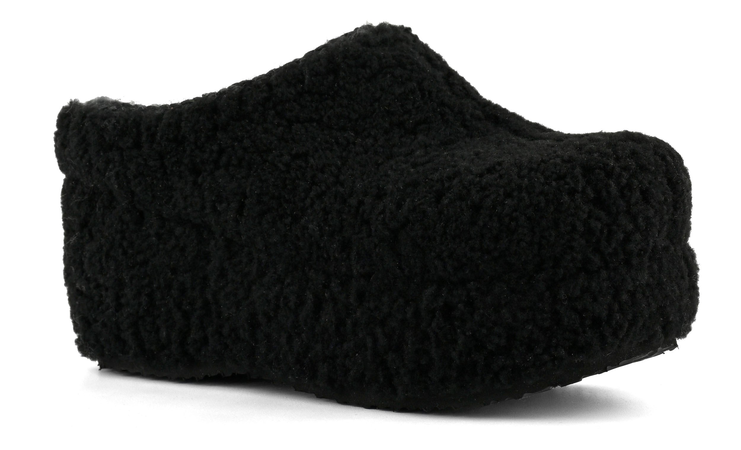 MOU Zoccolo Donna Curly Sheepskin Clog-Black