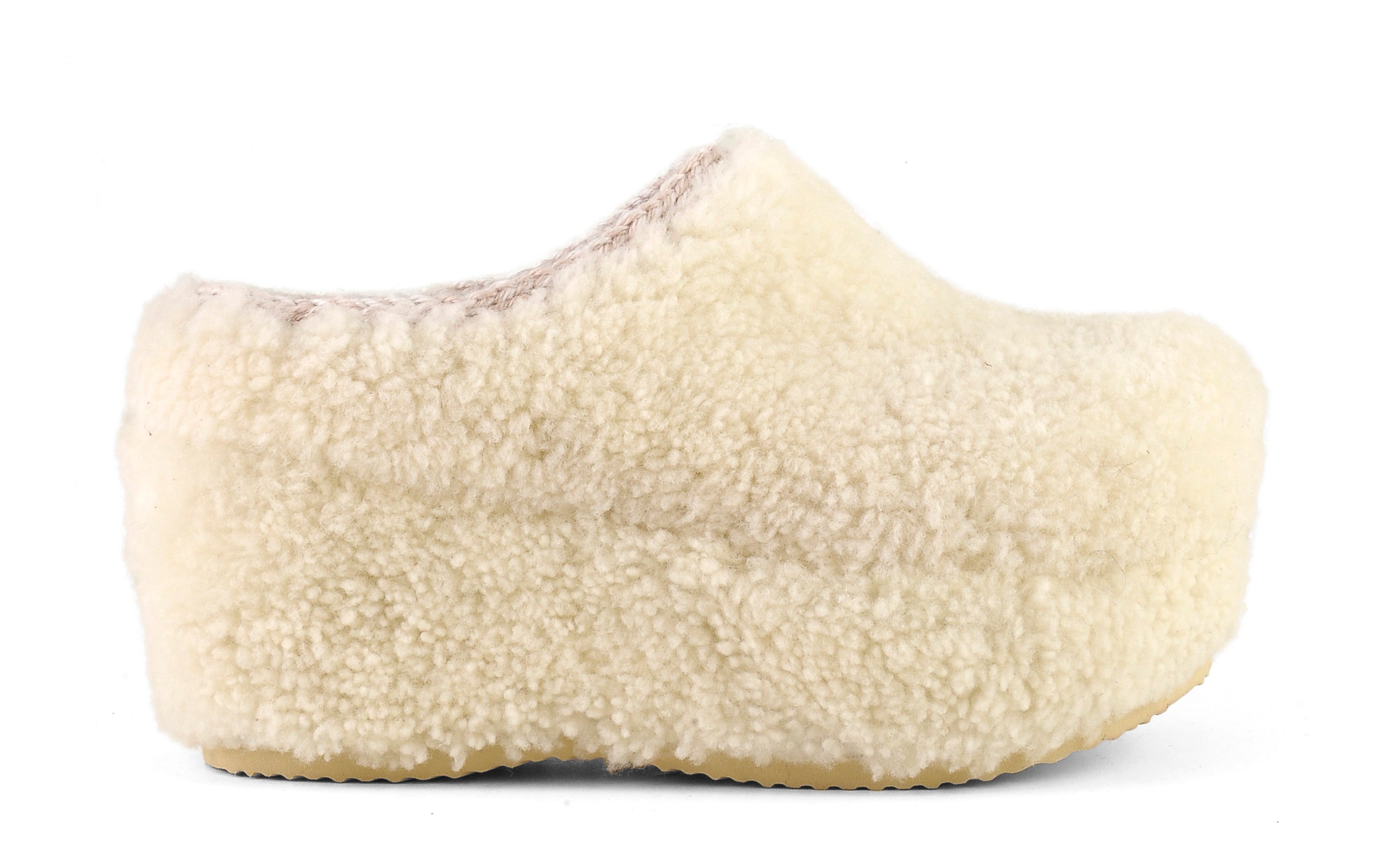 MOU Zoccolo Donna Curly Sheepskin Clog-Vanilla