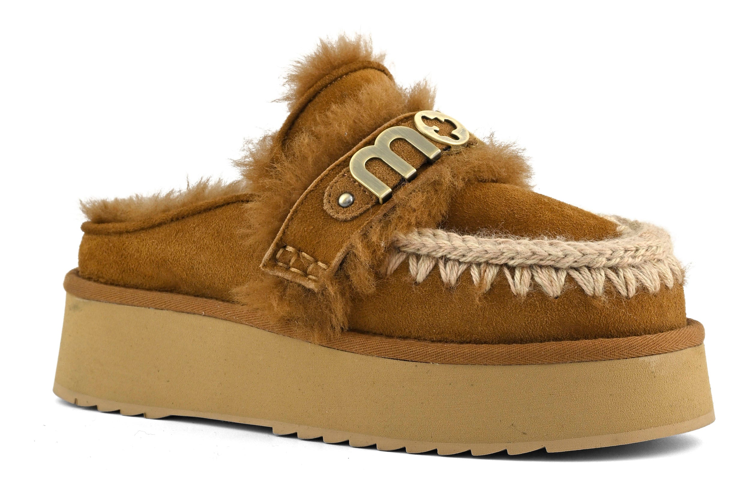 MOU Ciabatta Donna Platform Clog Strap Logo-Cognac