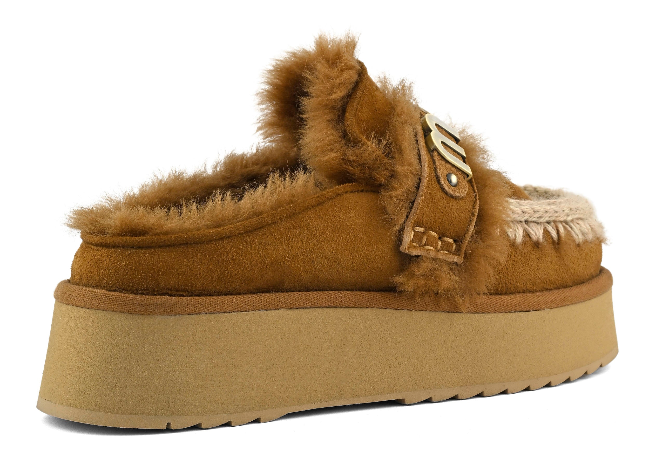 MOU Ciabatta Donna Platform Clog Strap Logo-Cognac