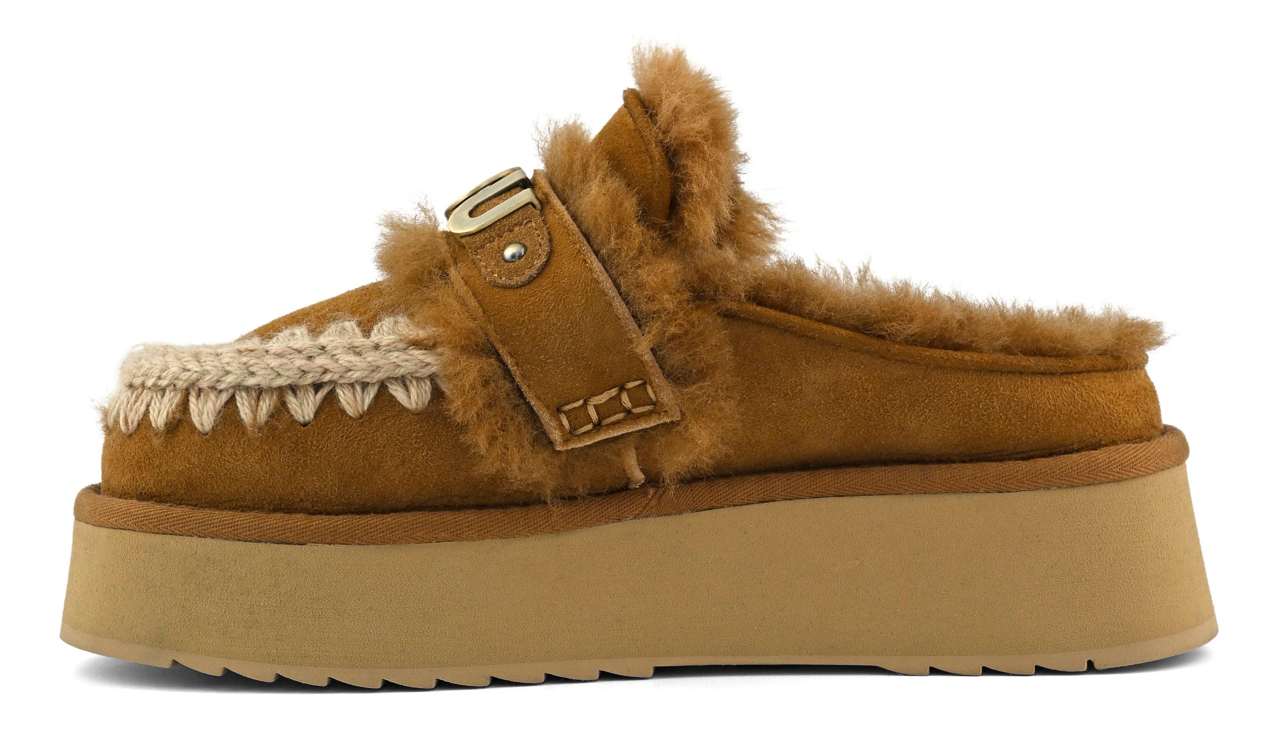 MOU Ciabatta Donna Platform Clog Strap Logo-Cognac