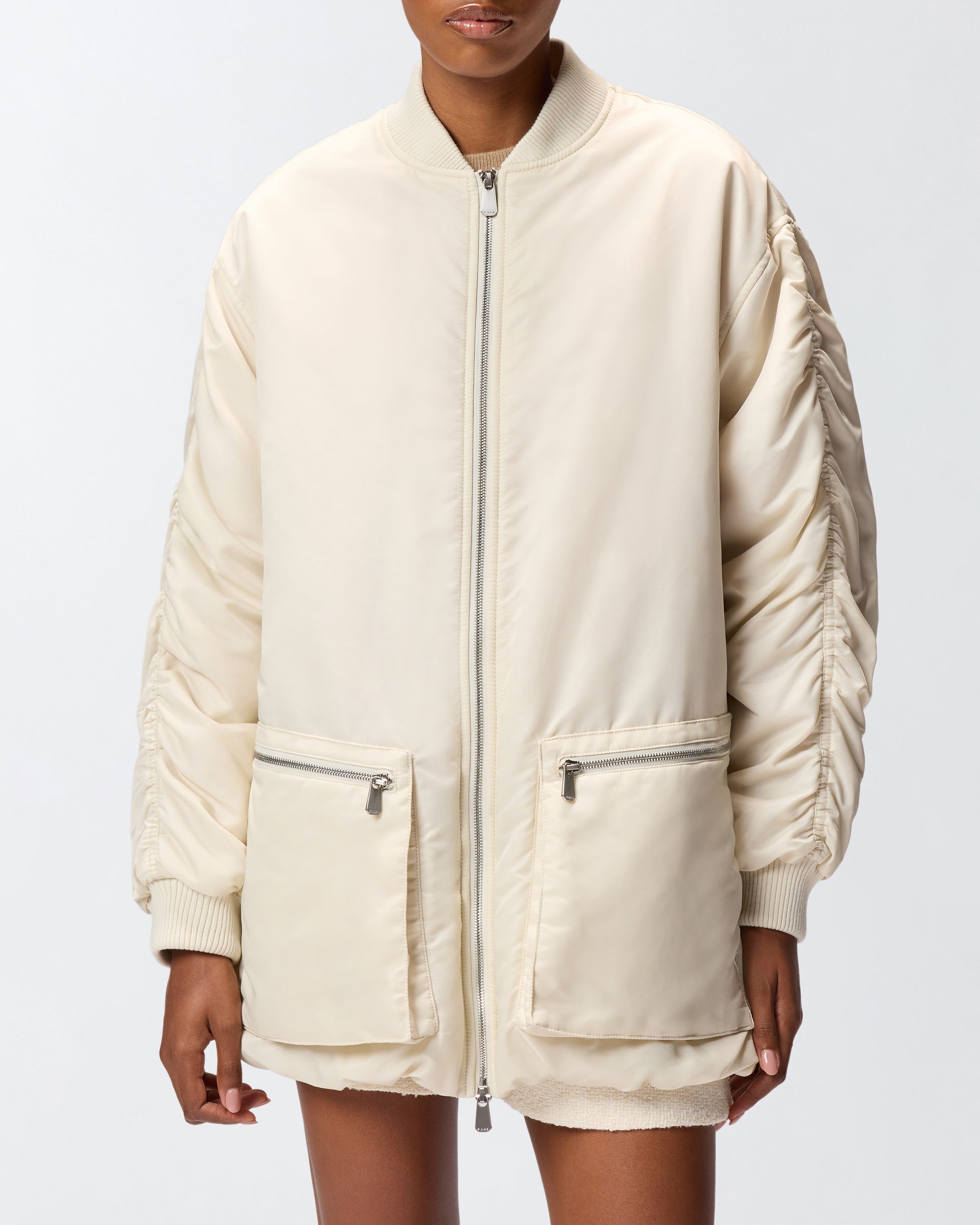 PINKO Bomber Lungo Bacon raso-Off White
