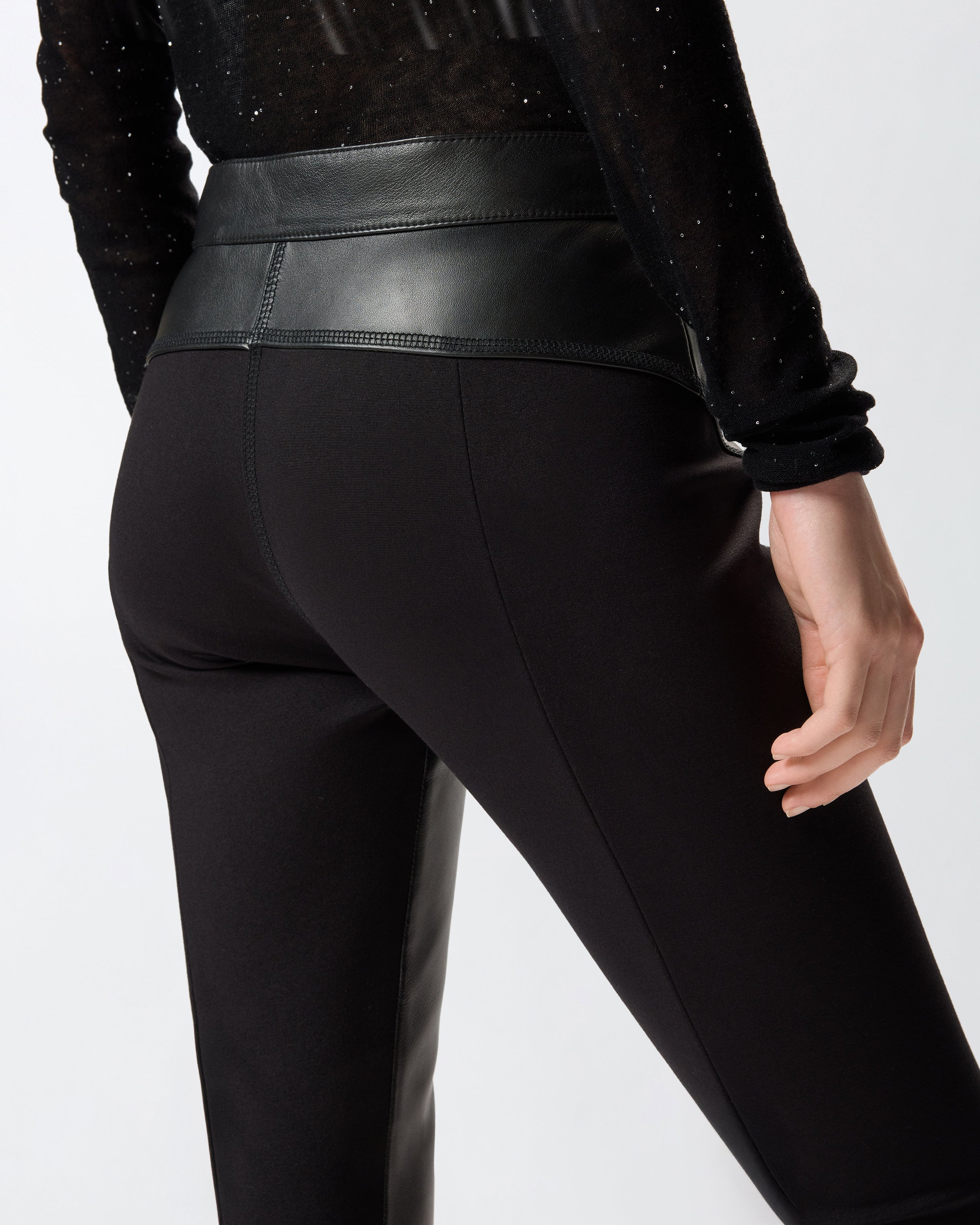 PINKO Pantalone Pizza Pelle Neoprene-Nero Limousine
