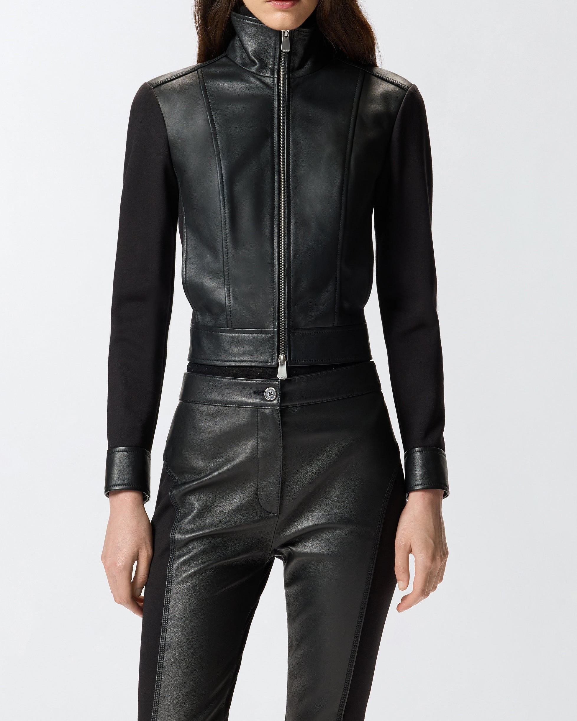 PINKO Giubbino Granetti Pelle Neoprene-Nero Limousine