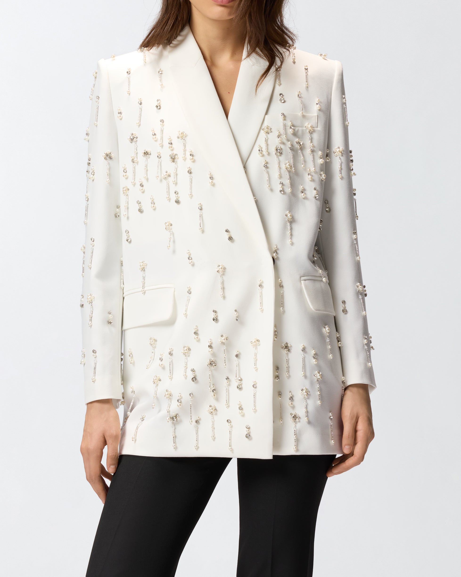 PINKO Giacca Pallauovo Perle Cristalli-Bianco