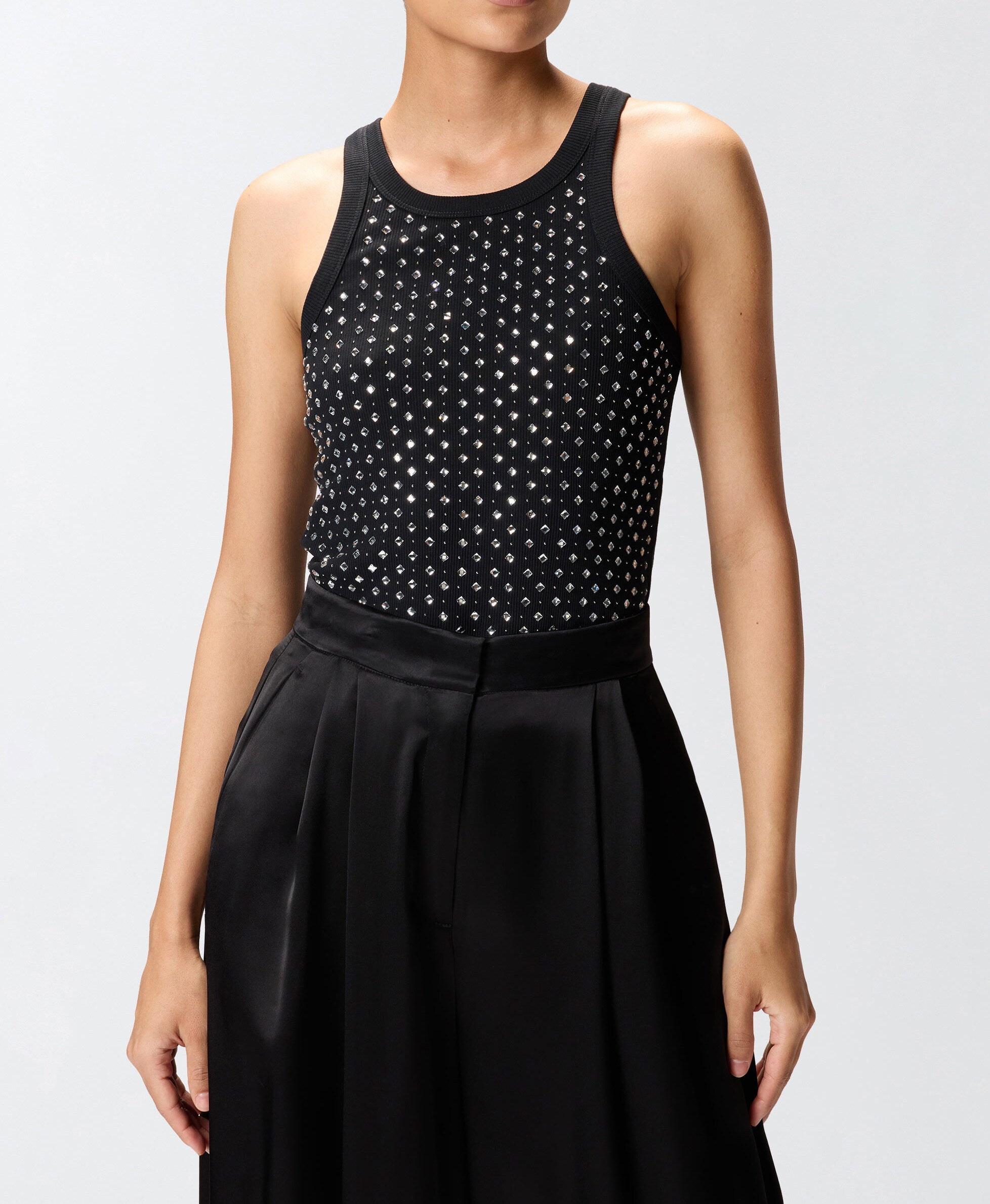 PINKO Canotta Annita Strass Borchie-Nero