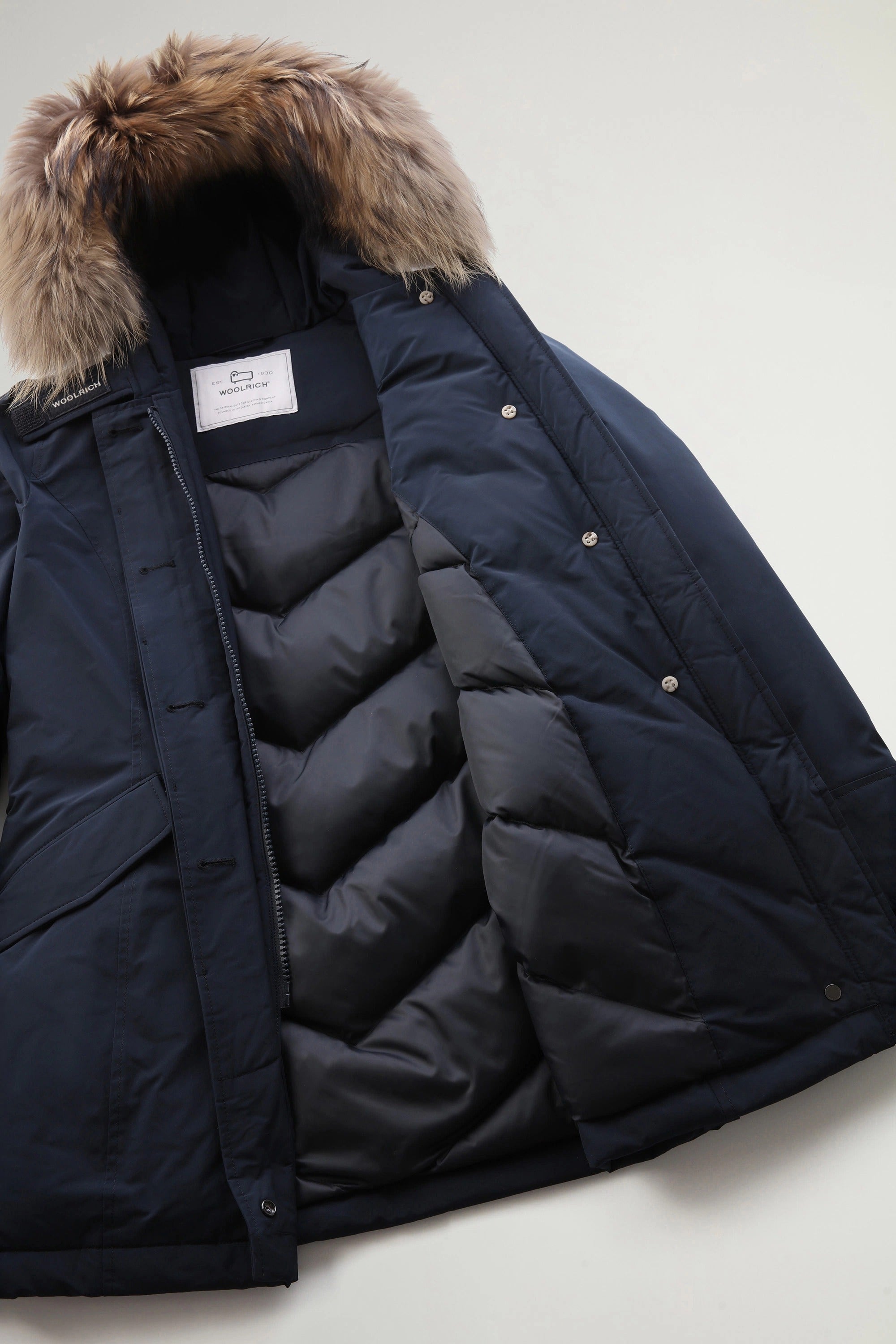 WOOLRICH Parka Donna LUXURY ARCTIC RACCOON-Melton Blue