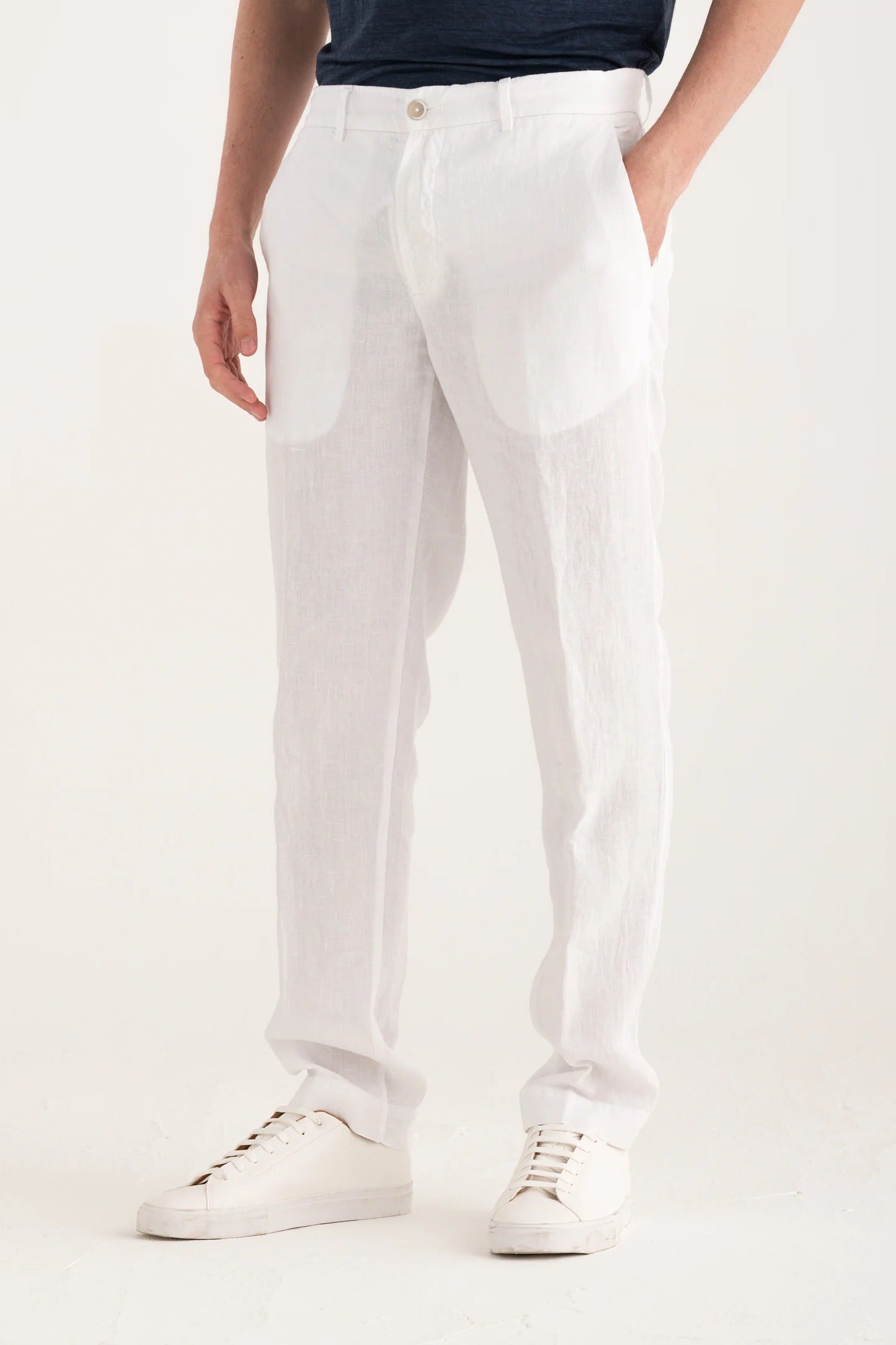 120% LINO Pantalone Uomo Chino Lino-White
