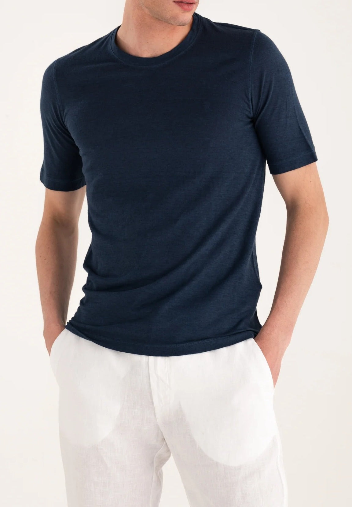 120% LINO T-Shirt Uomo Jersey Lino-Navy