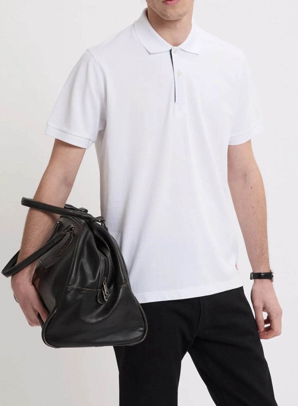 BARACUTA Polo Uomo Tartan Placket-Bone White