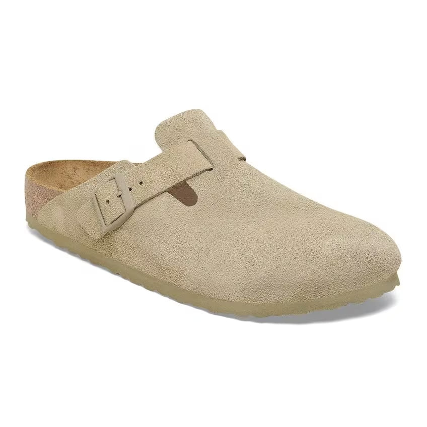 BIRKENSTOCK Ciabatta Unisex Boston Suede Leather-Faded Khaki