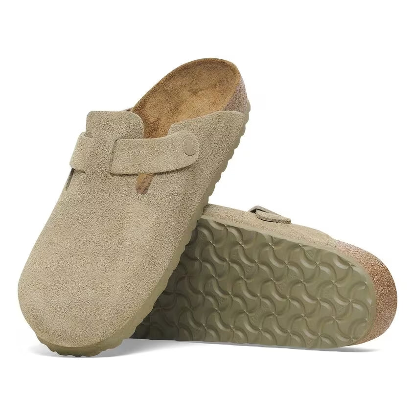BIRKENSTOCK Ciabatta Unisex Boston Suede Leather-Faded Khaki