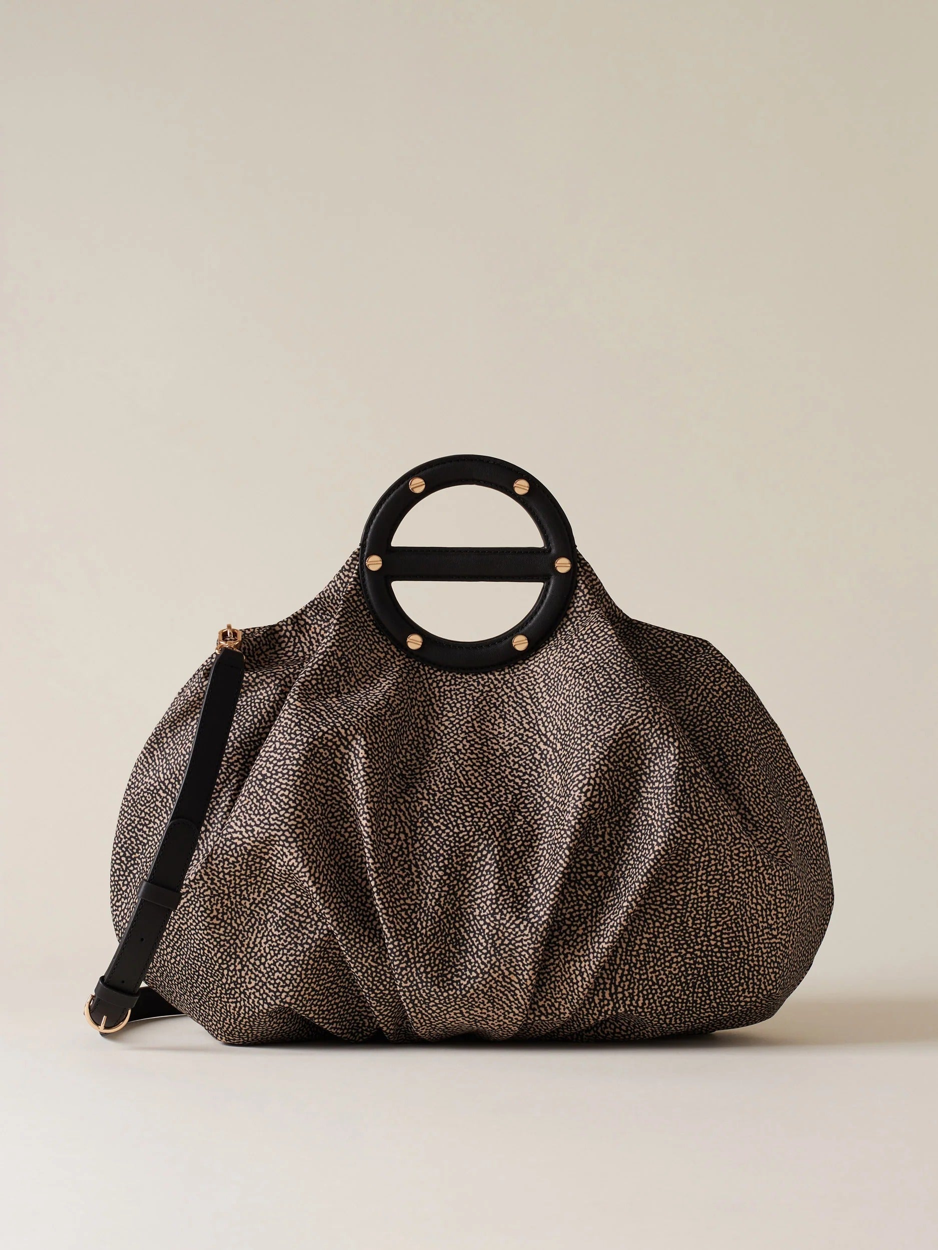 BORBONESE Borsa Bauletto VIS A VIS MEDIUM-Op Naturale/Nero