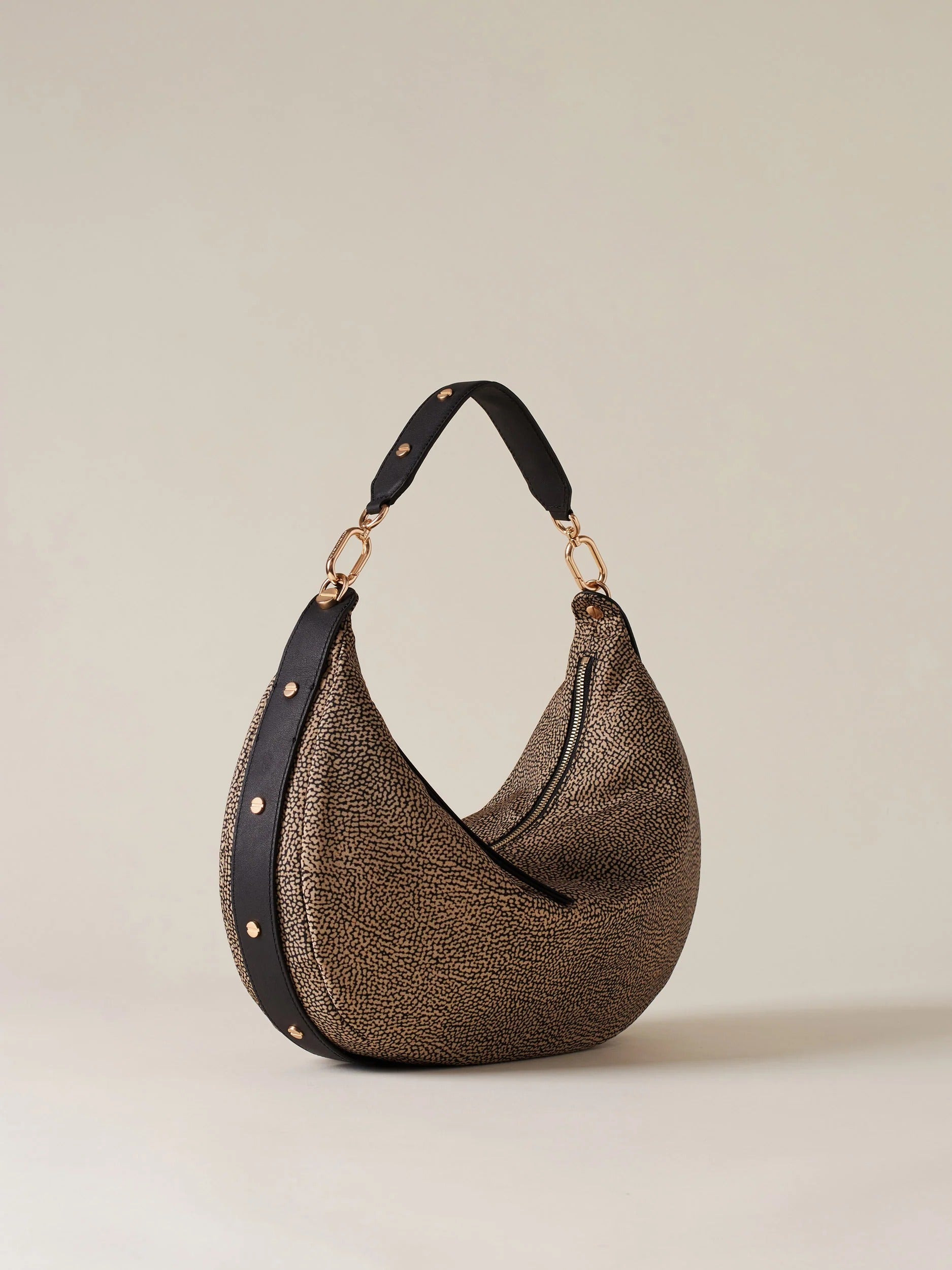 BORBONESE Borsa Hobo Frame Medium-Op Naturale/Nero