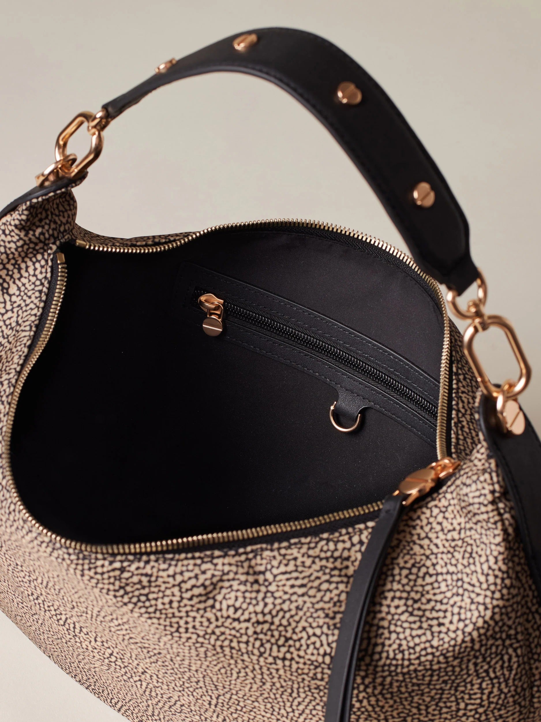 BORBONESE Borsa Hobo Frame Medium-Op Naturale/Nero