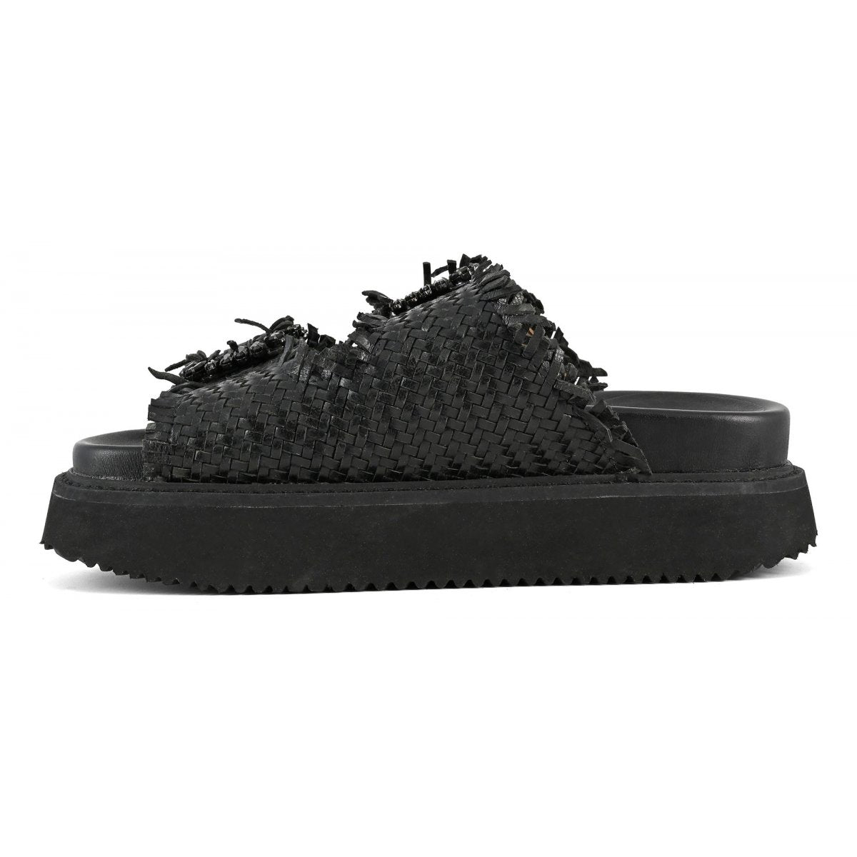 CORAL BLUE Sandalo Donna Gioiello Platform Pelle Intrecciata-Black