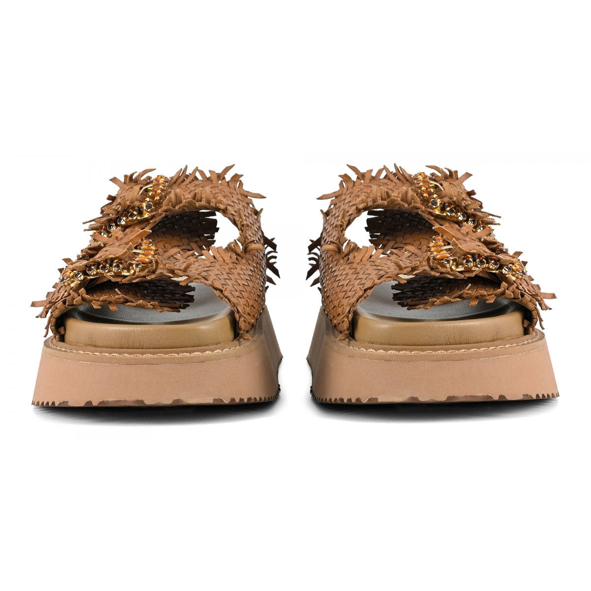 CORAL BLUE Sandalo Donna Gioiello Platform Pelle Intrecciata-Cognac