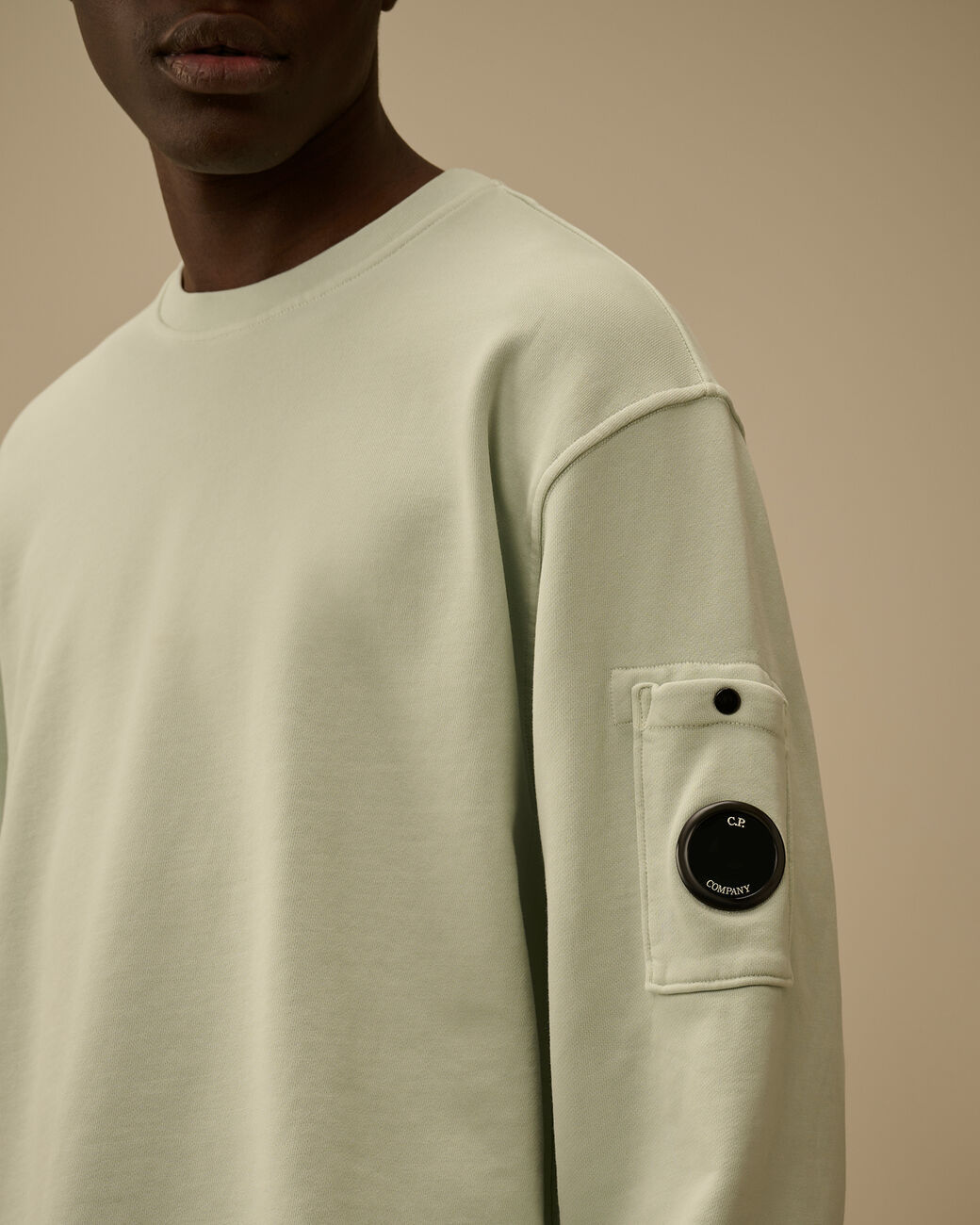 C.P. COMPANY Felpa Uomo Cotone Diagonale Resist Dyed Logo Lente-Misty Blue