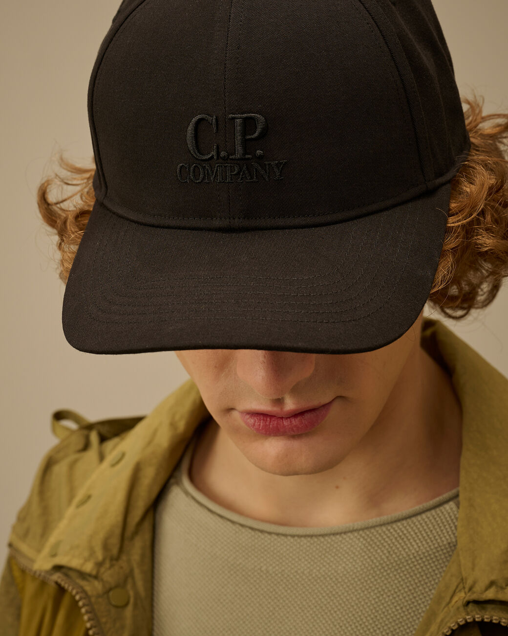 C.P. COMPANY Cappello Baseball Gabardina Logo Ricamato-Black