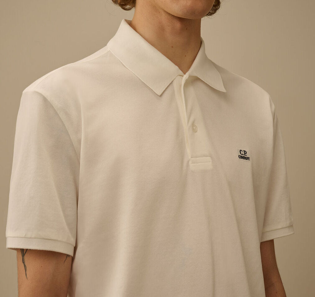 C.P. COMPANY Polo Uomo Piquet Stretch-Gauze White