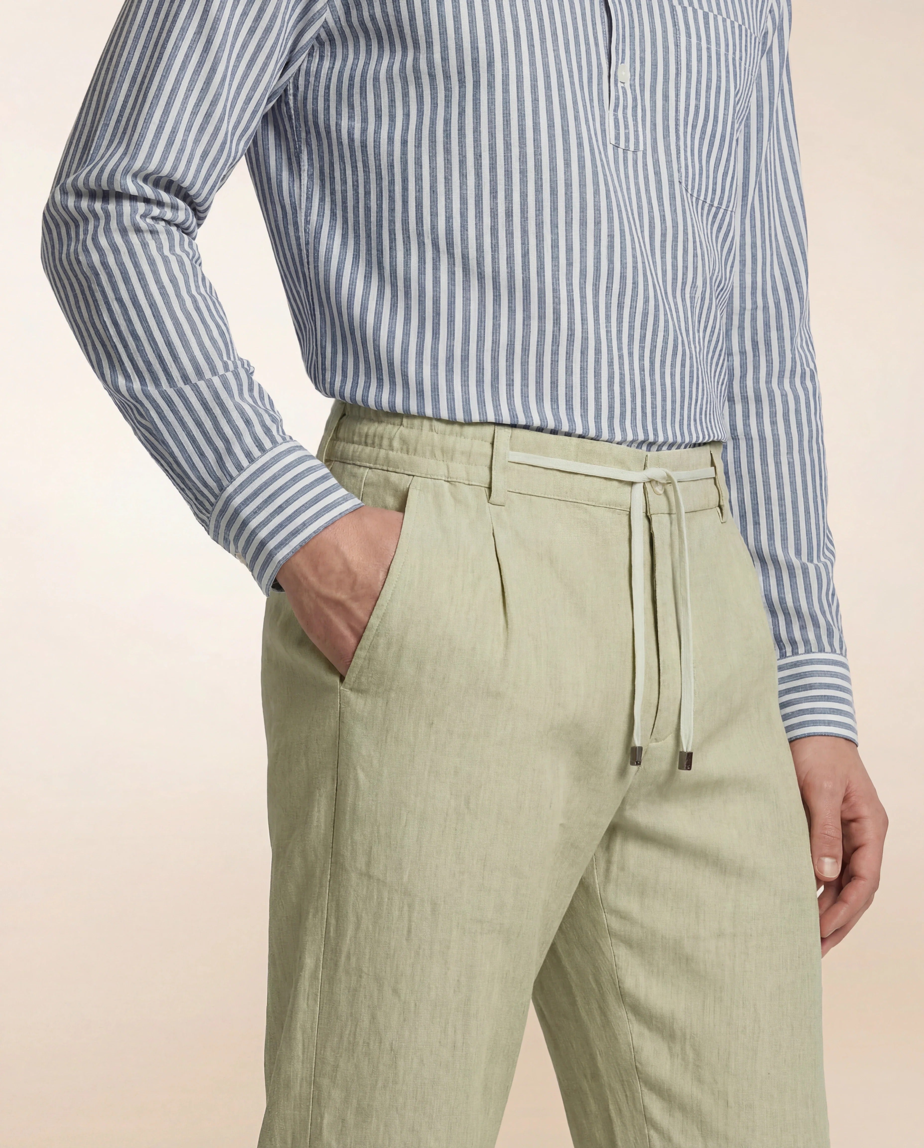 CRUNA Pantalone Uomo Mitte Lino Delavè-Ecru