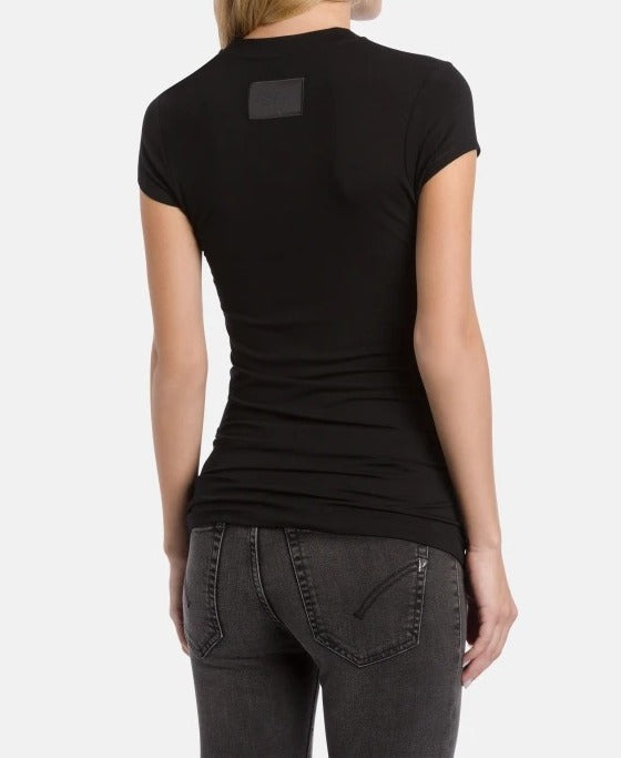 DONDUP T-Shirt Donna Girocollo Viscosa Slim-Nero