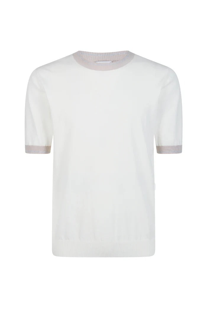 ELEVENTY Maglia Uomo Cotone Dettagli Rigati-Bianco/Sabbia/Grigio Chiaro