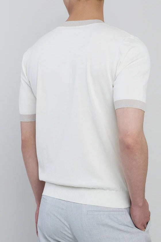 ELEVENTY Maglia Uomo Cotone Dettagli Rigati-Bianco/Sabbia/Grigio Chiaro