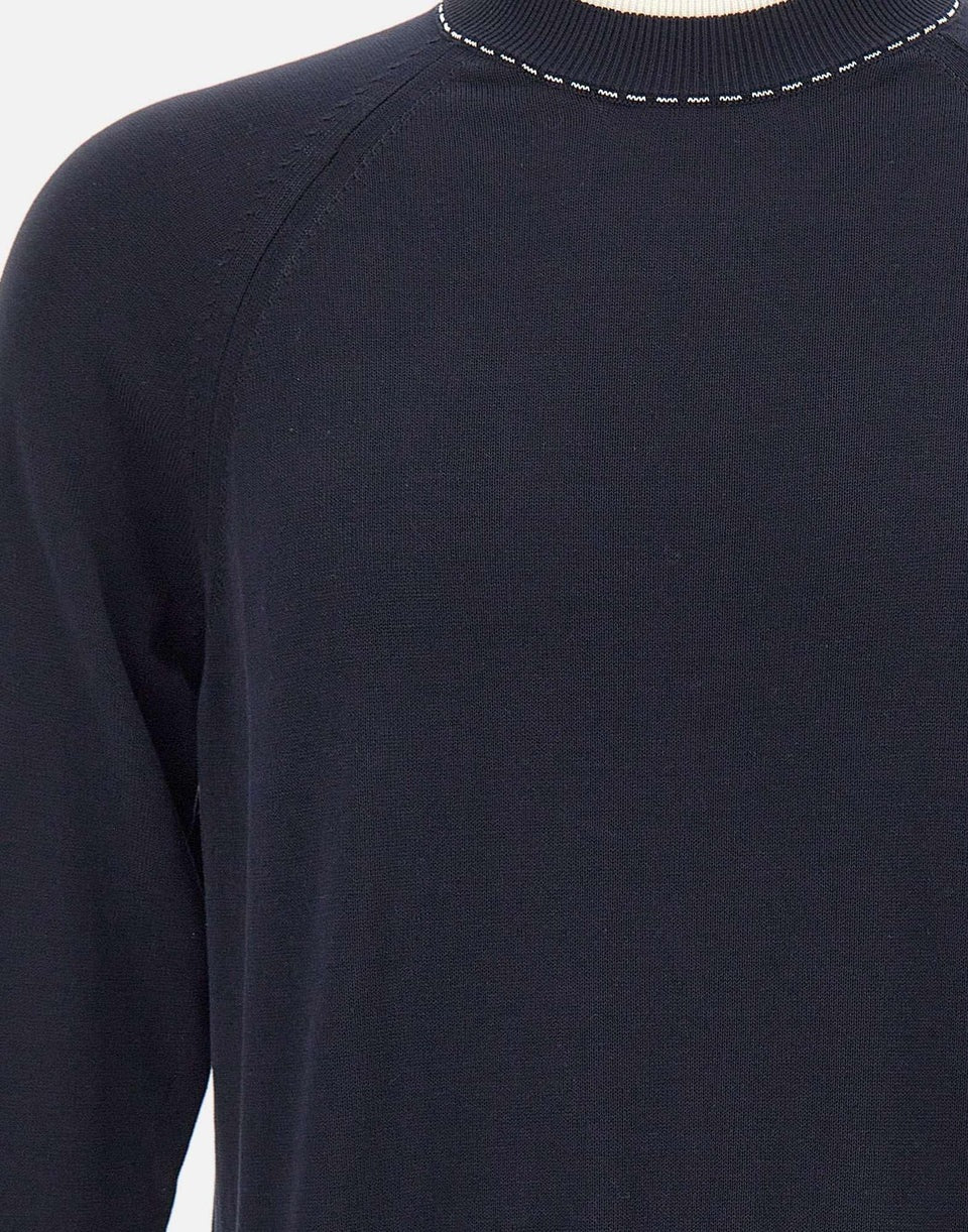 ELEVENTY Maglia Uomo Cotone Impunture Contrasto-Blu/Bianco
