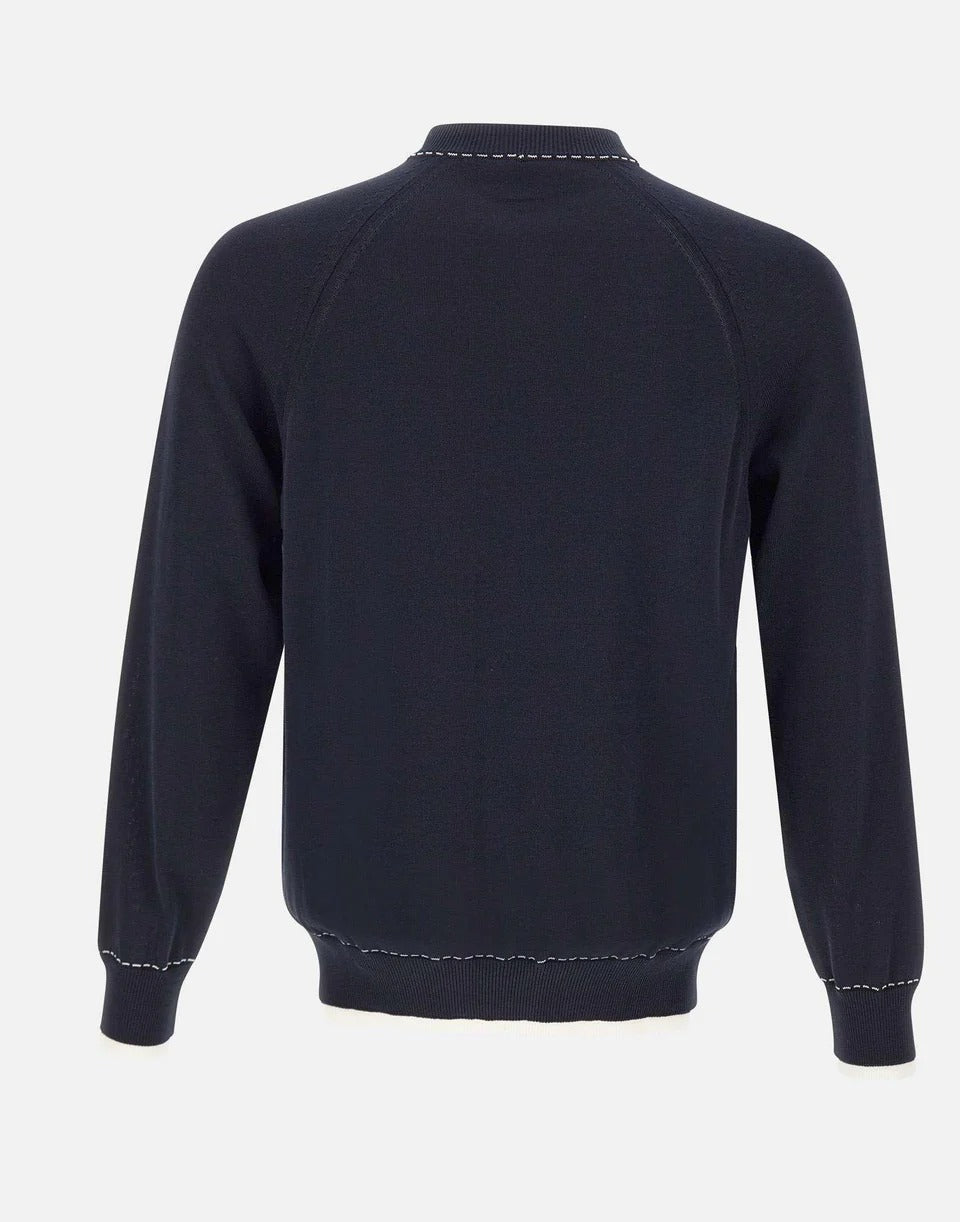 ELEVENTY Maglia Uomo Cotone Impunture Contrasto-Blu/Bianco