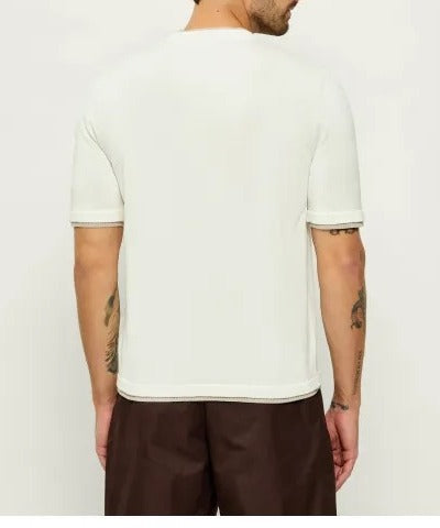 ELEVENTY Maglia Uomo Cotone Doppio Bordo-Bianco/Beige