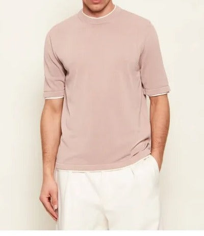 ELEVENTY Maglia Uomo Fresco Cotone Doppio Bordo-Cipria/Bianco