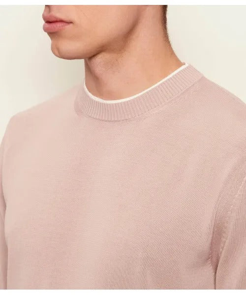 ELEVENTY Maglia Uomo Fresco Cotone Doppio Bordo-Cipria/Bianco