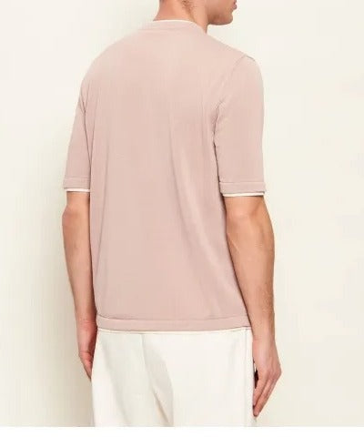 ELEVENTY Maglia Uomo Fresco Cotone Doppio Bordo-Cipria/Bianco