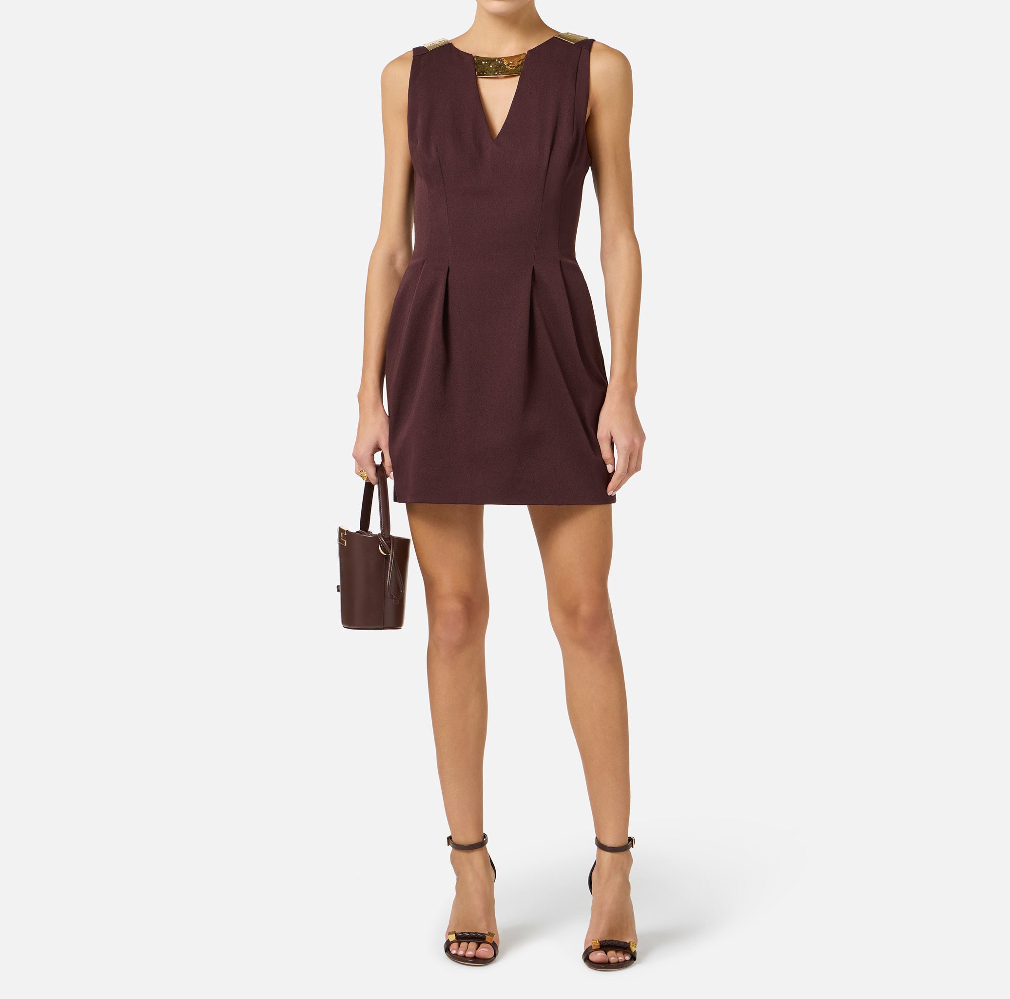 ELISABETTA FRANCHI Abito Corto Gabardina-Cacao