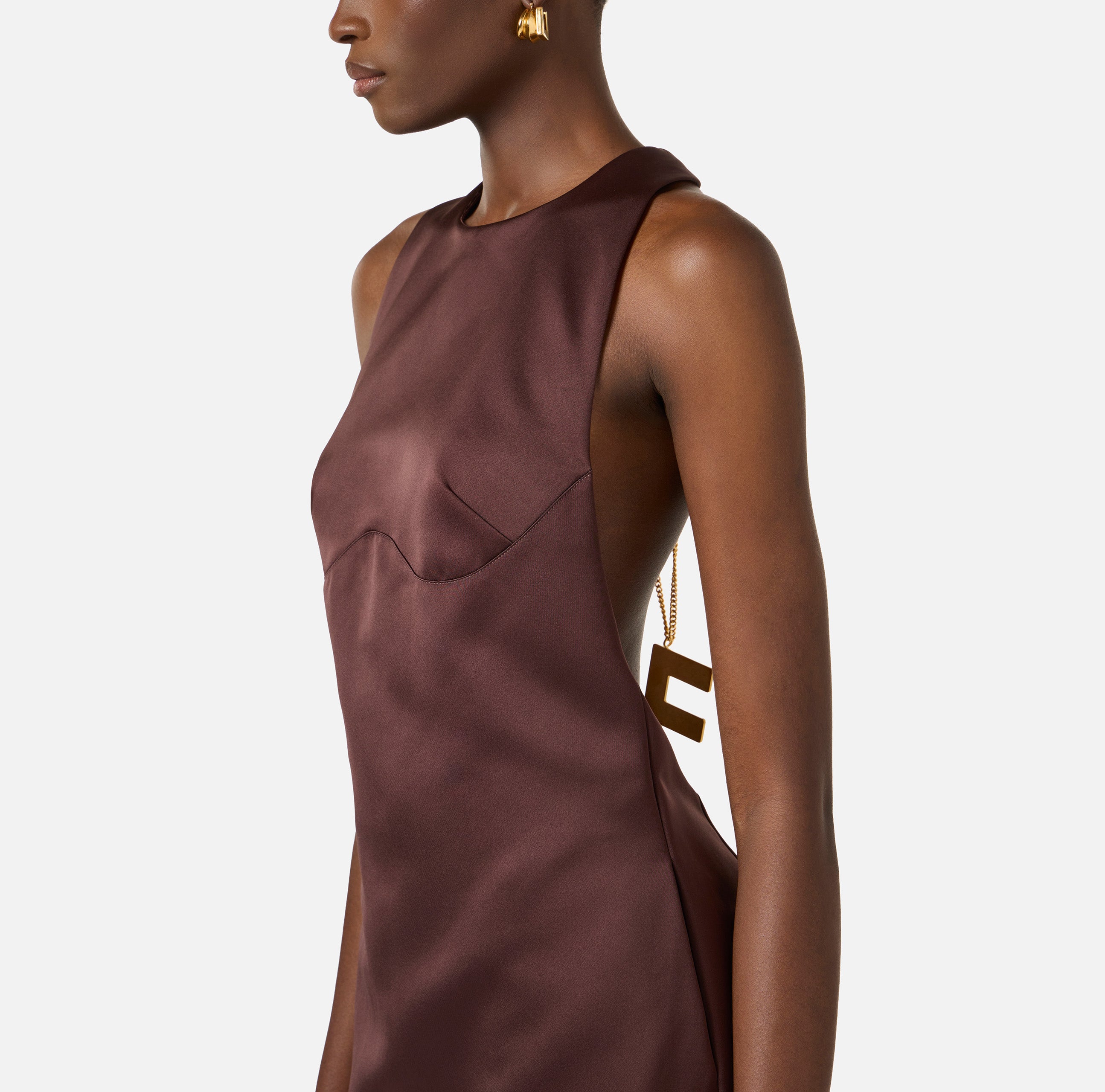 ELISABETTA FRANCHI Abito Corto Duchesse Collana-Cacao