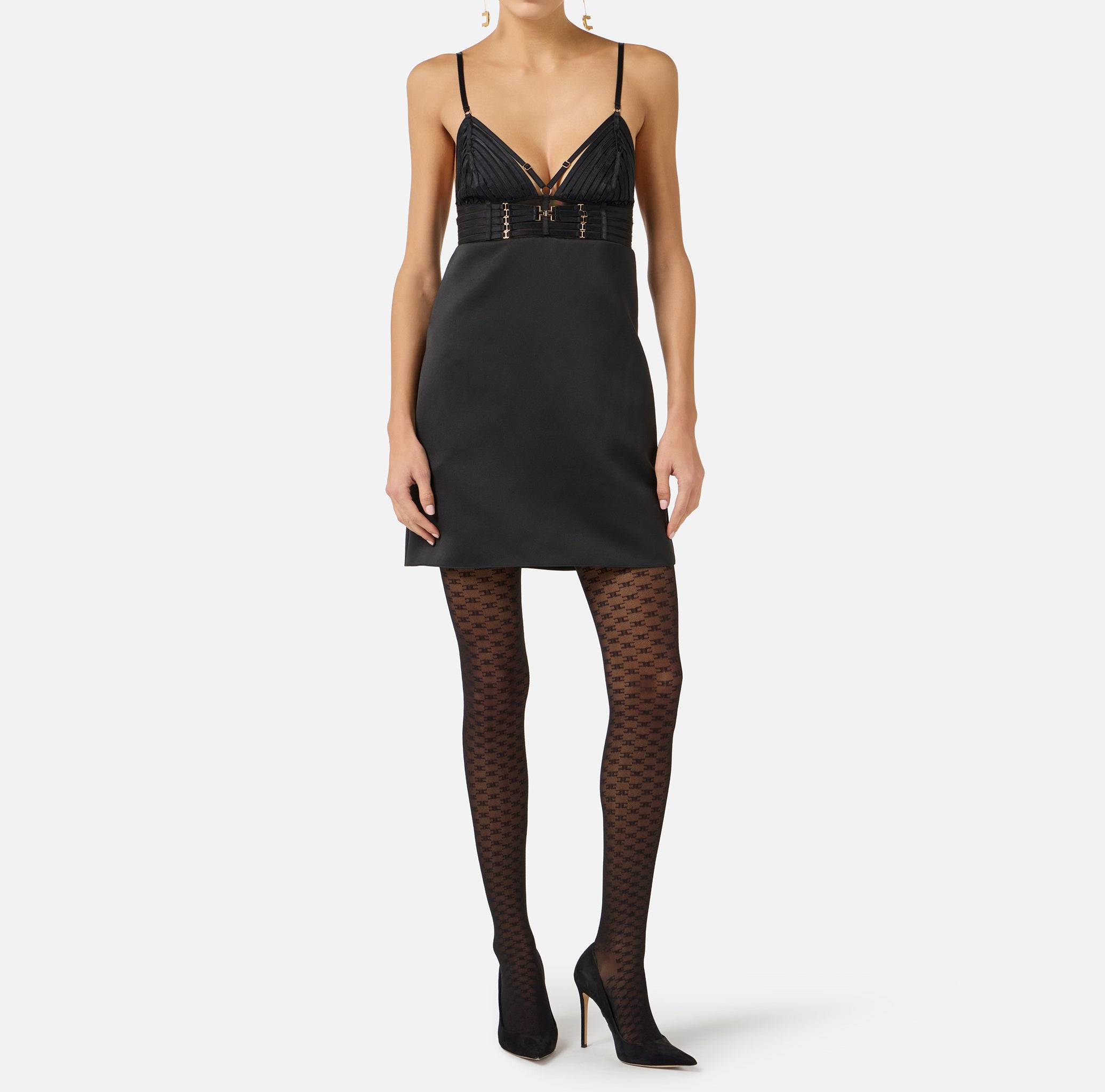 ELISABETTA FRANCHI Abito Corto Duchesse Elastici-Nero