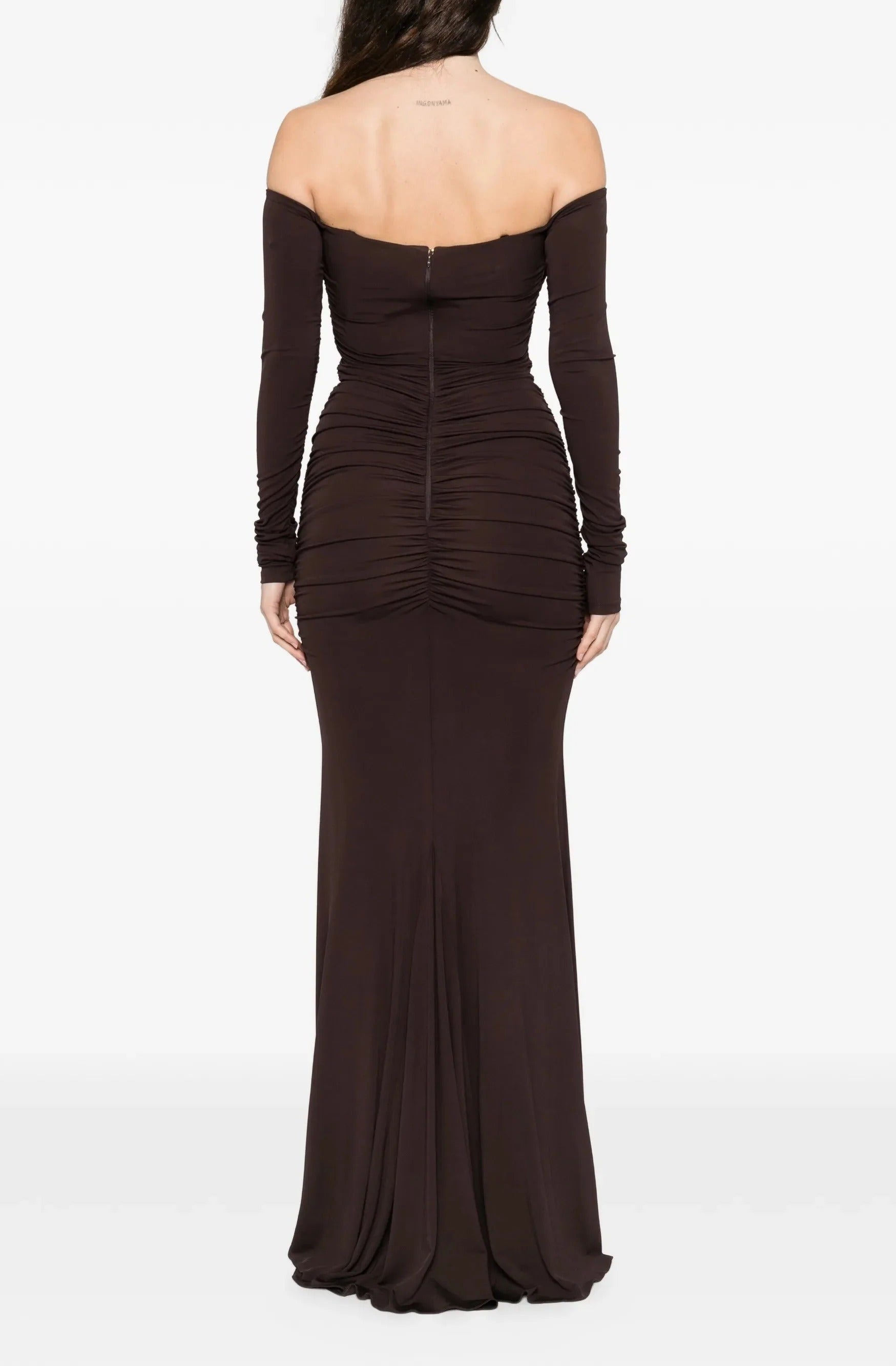 ELISABETTA FRANCHI Abito Red Carpet Jersey Crêpe Drappeggi-Dark Choco