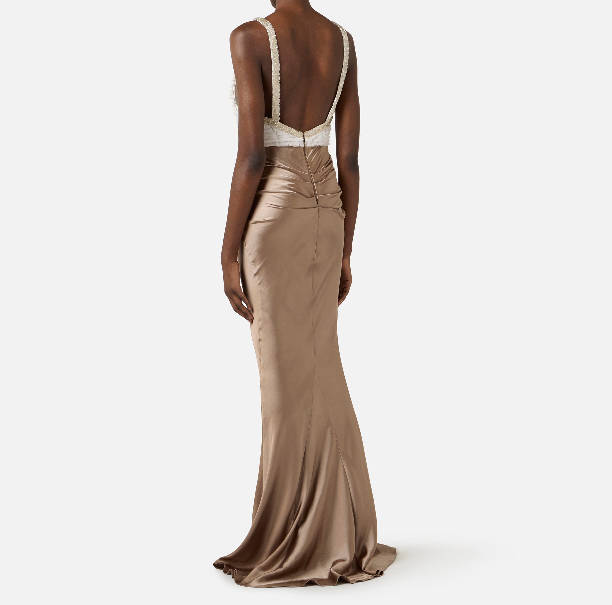 ELISABETTA FRANCHI Abito Red Carpet Raso Organza-Avorio/Argilla