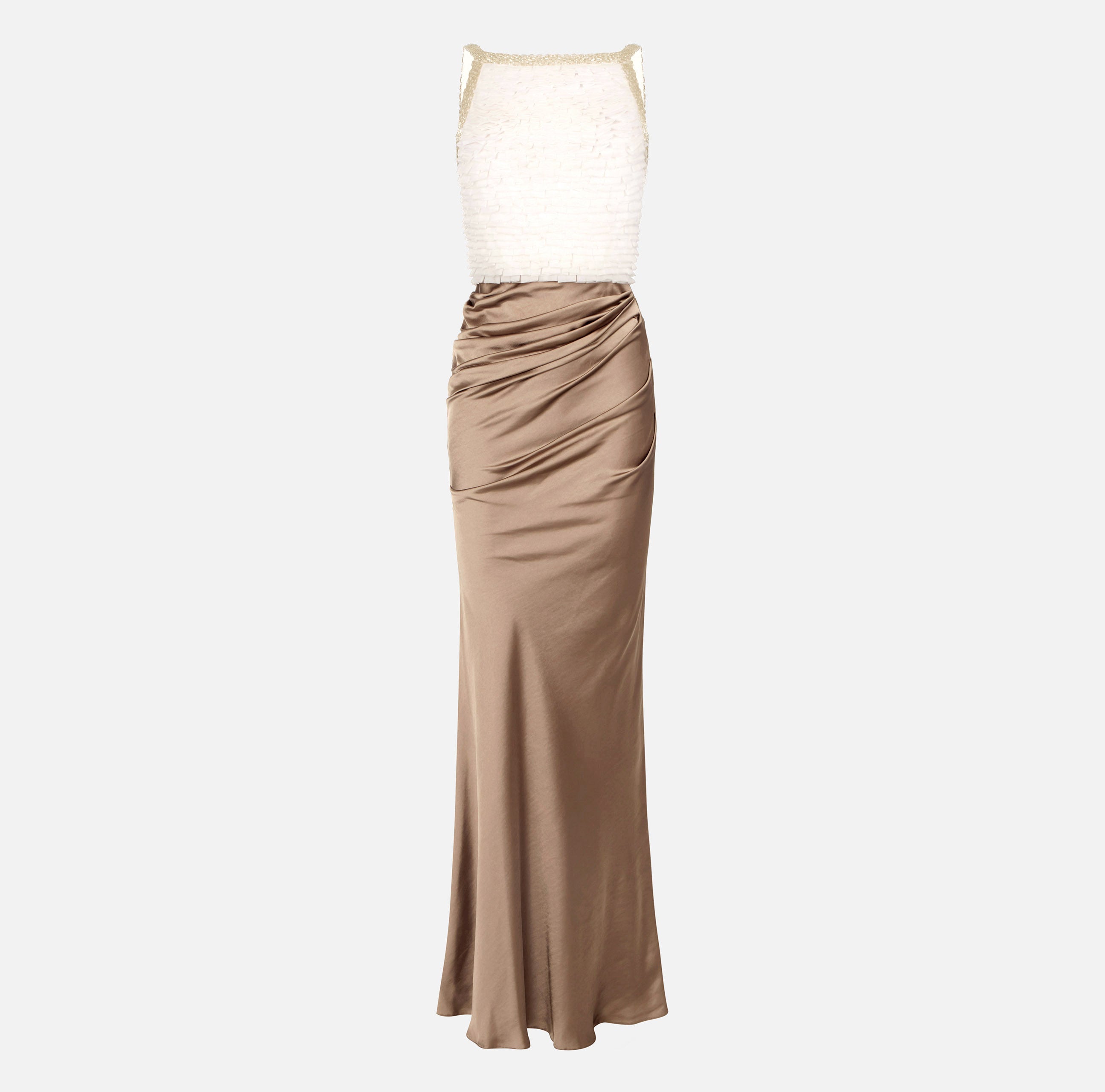 ELISABETTA FRANCHI Abito Red Carpet Raso Organza-Avorio/Argilla