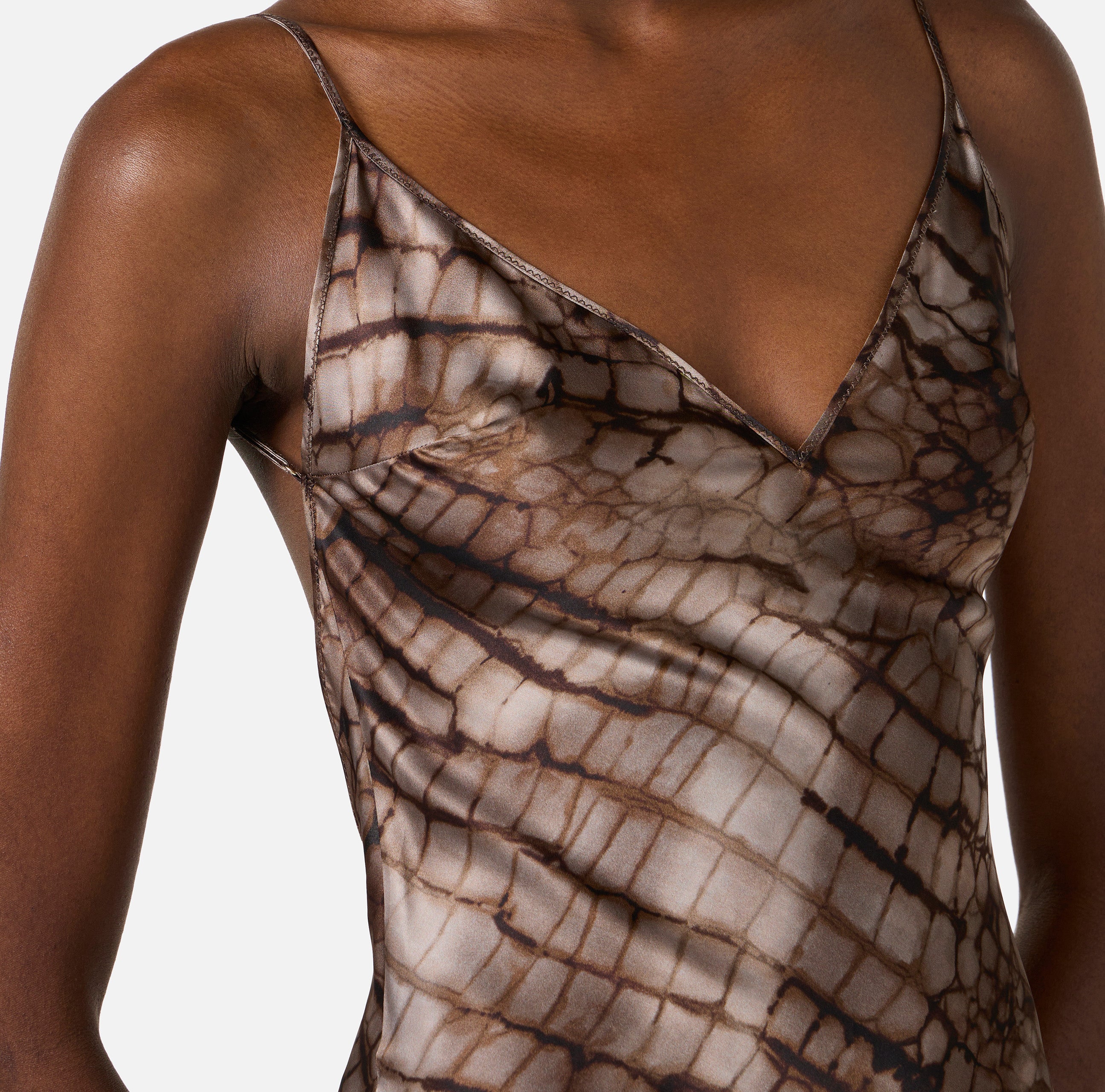 ELISABETTA FRANCHI Abito Red Carpet Raso Coccodrillo-Cacao