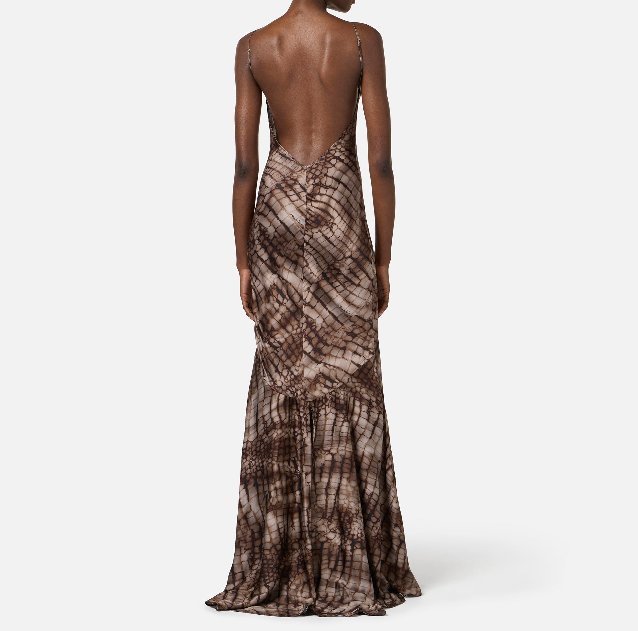 ELISABETTA FRANCHI Abito Red Carpet Raso Coccodrillo-Cacao