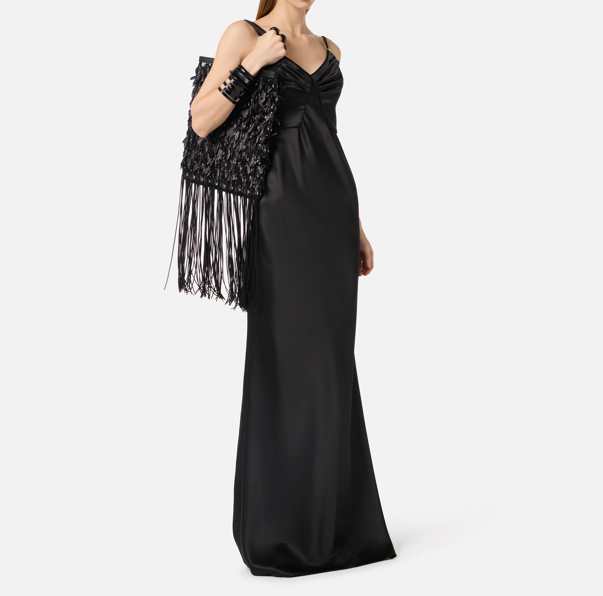 ELISABETTA FRANCHI Abito Red Carpet Raso Sirena-Nero