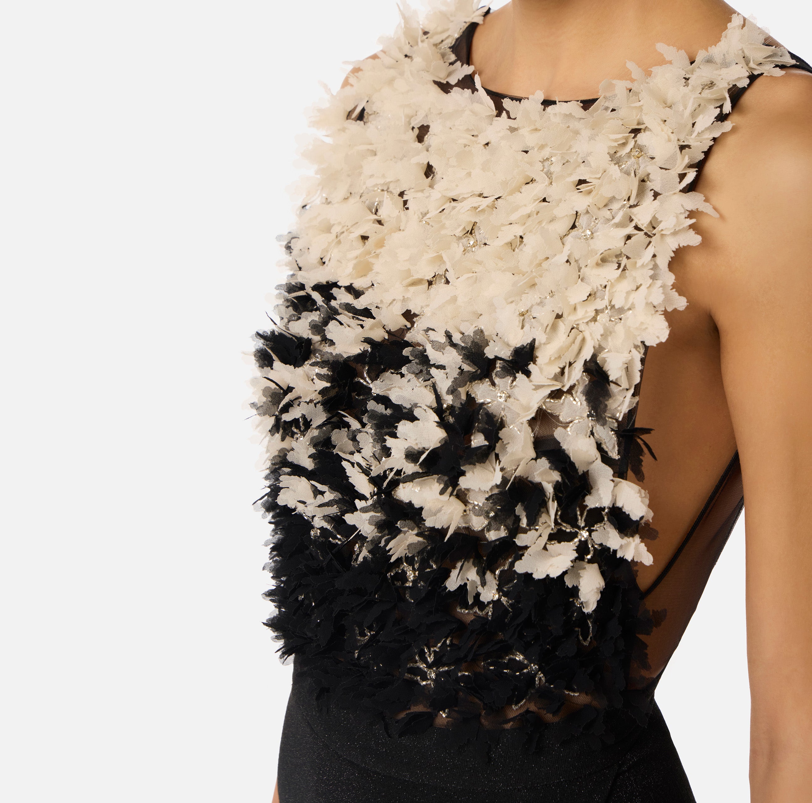 ELISABETTA FRANCHI Abito Red Carpet Tulle Jersey Lurex-Nero/Burro